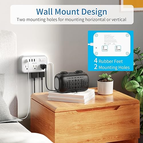 Miniatura 9 de NTONPOWER - Paquete de tira de alimentación de cable de extensión larga, regleta de enchufe plano de 25 pies con 3 tomas, 3 puertos USB, regleta de