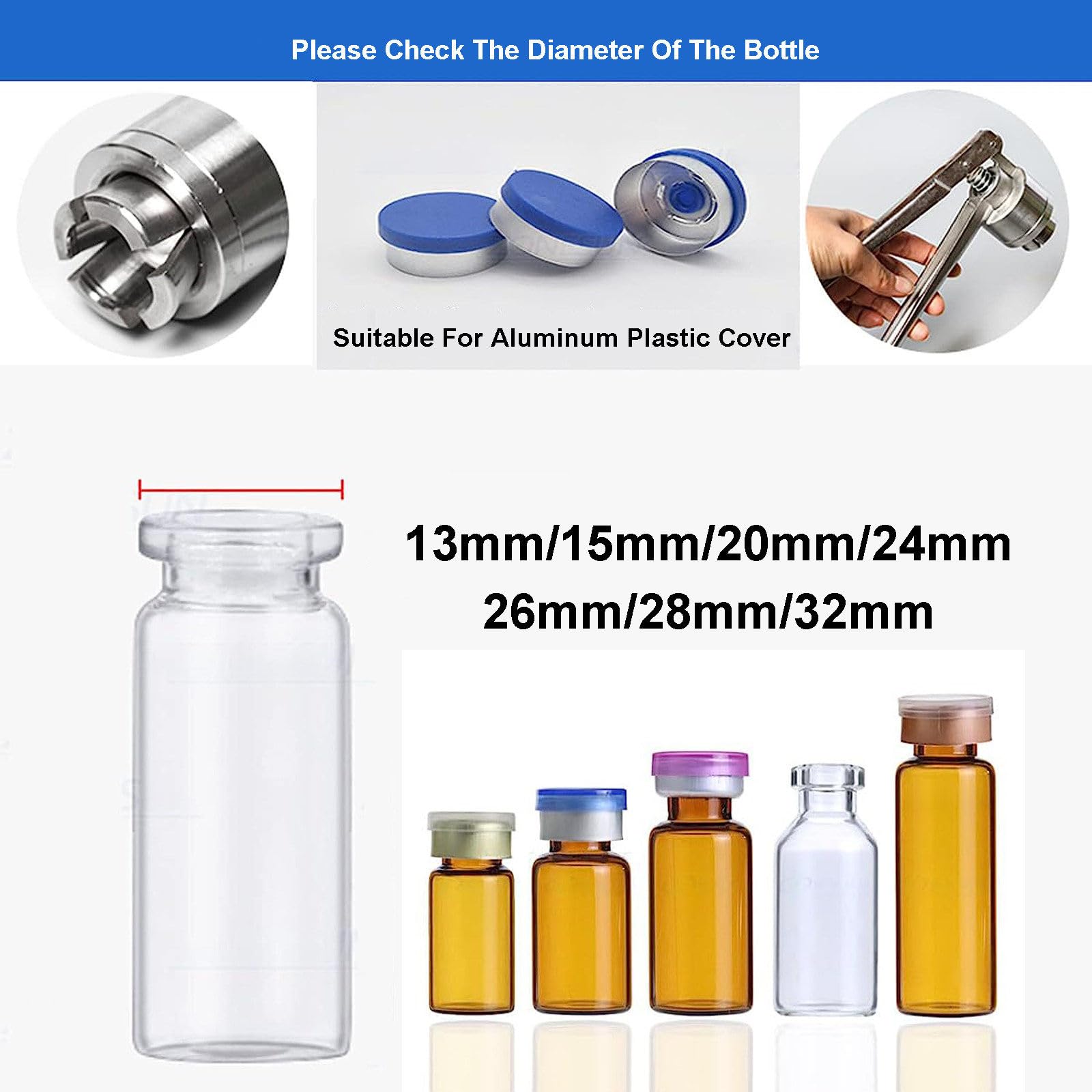 Pinza crimpatrice per bottiglie di vetro, sigillatrice portatile per uso in laboratorio e farmaceutico, strumento efficiente e risparmio di tempo