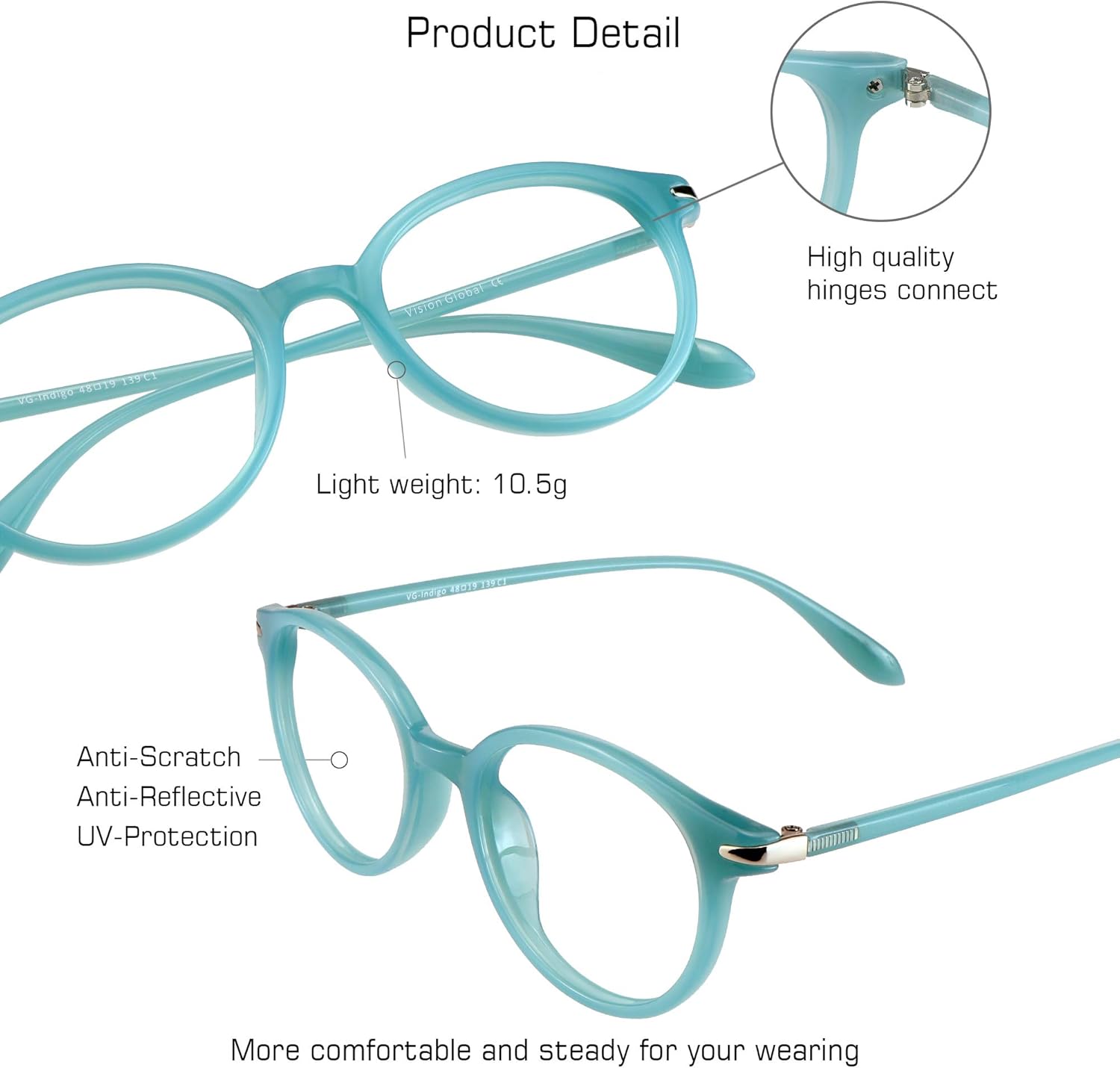 VisionGlobal Blue Light Blocking Glasses for Women/Men, Computer Reading, TV Glasses, Anti Glare