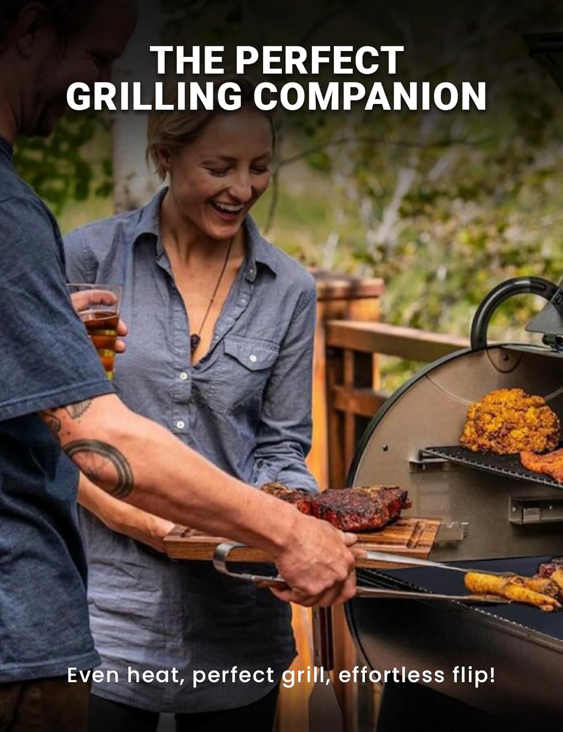 5PCS Copper Grill Mats for Outdoor Grill - Reusable Heat-Resistant Grill Mats for Outdoor Grill, Easy Clean Oven Liner Compatible with Gas/Charcoal/Electric Grills, 15.75x13-Inch Black - Image 5