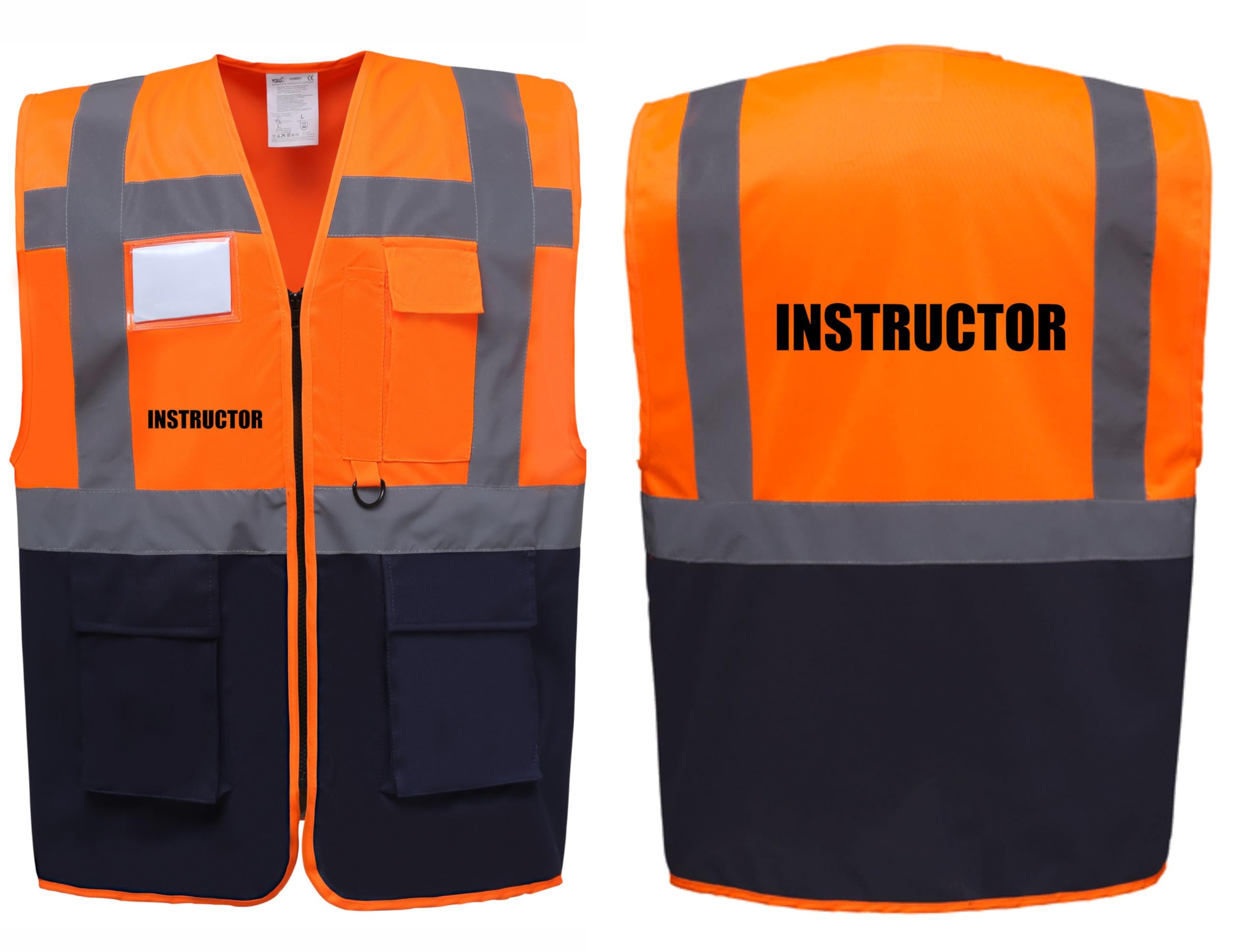 Instructor Two Tone Zipped Hi Vis Vest High Visibility Safety Waistcoat Pockets Reflective Bands Event Staff, Event Support, 13 Colour Options Brook Hi Vis (Orange/Navy, 3XL) โ image 1