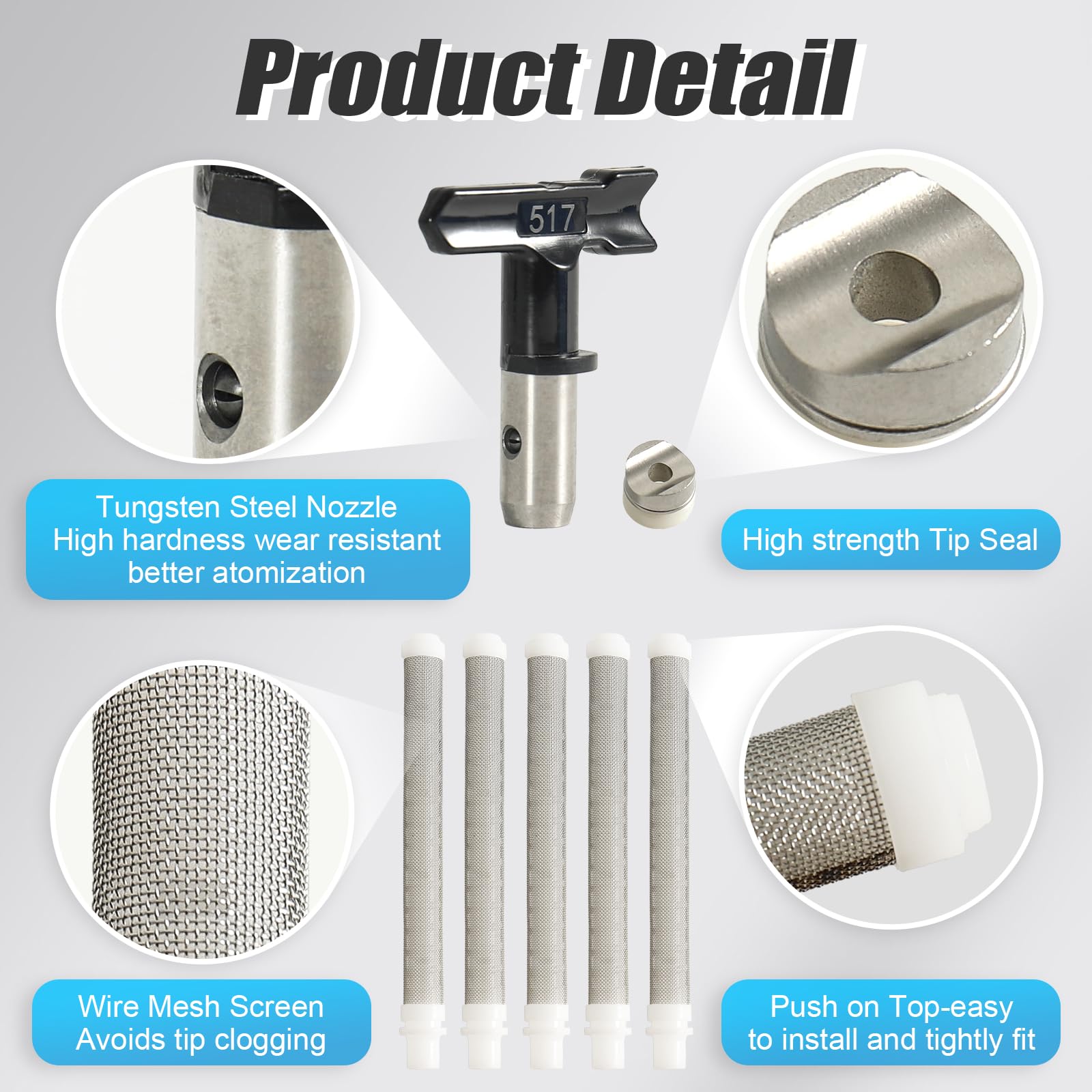 12 pezzi Kit pistola per verniciare, Pistola a spruzzo airless 3600PSI, 5 Ugello(211、517、315、623、415), 5 filtri, 1 ugello seggiolino