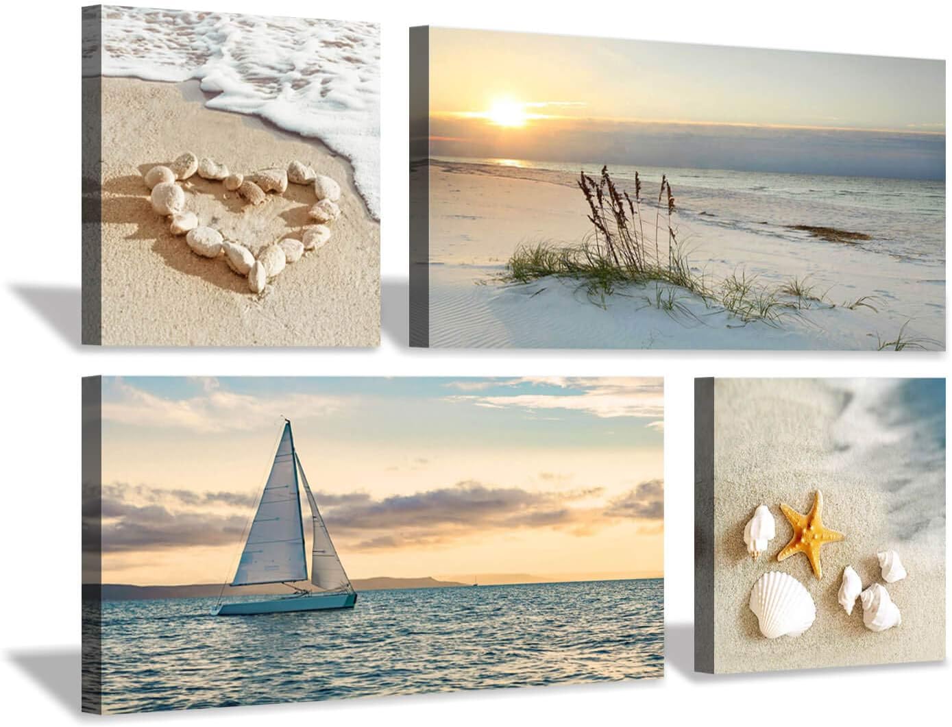 Hardy Gallery Coastal Beach Canvas Wall Art Seascape 4 Panels 16x16 & 32x16