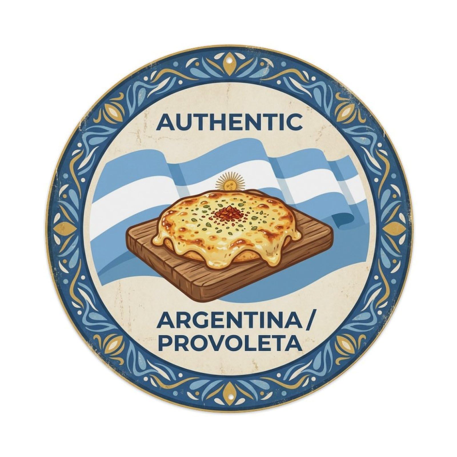 Olhnbad Style Argentina Travel Provoleta Cheese Dish Cuisine Metal Tin Sign