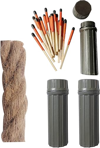 eGreen Emergency Fire Starter Stormproof Matches Waterproof Case Wax Infused Natural Jute Cord Fire for Hurricane Storm Outage Hiking Bushcraft