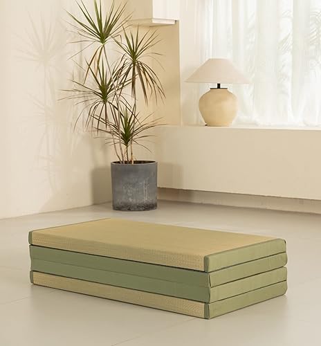 Miniatura 6 de MustMat Tapete grueso de tatami individual XL, cama de tatami japonés con bolsa de almacenamiento, 39 x 80 x 2 pulgadas (verde) Verde,Negro -