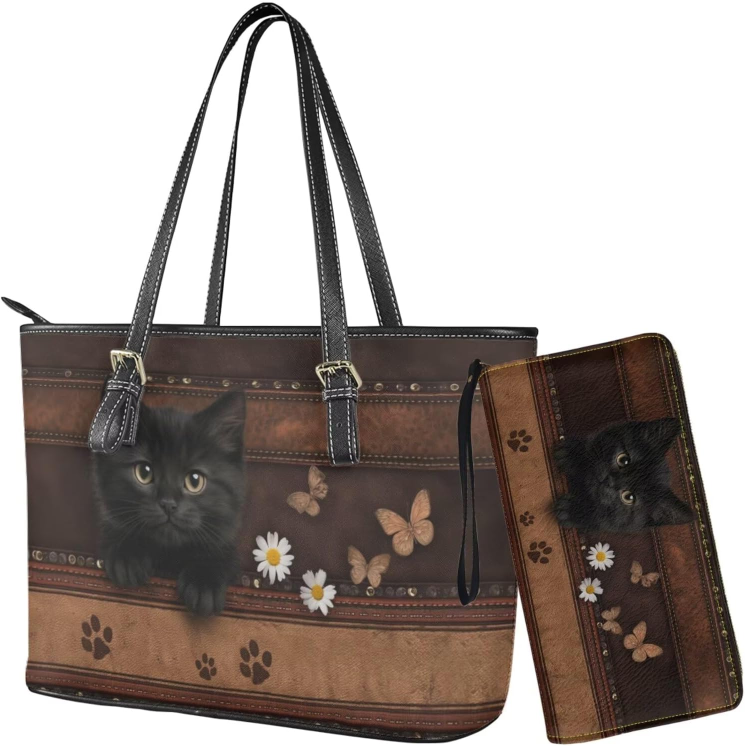 Lotusorchid Tote Top Handle Bag with Wallet Set, Women Tote Handbags Satchel Purse with Wallet for Travel