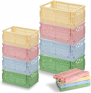 Faltbare Kunststoff-Aufbewahrungskisten, bunte Mini-Milchkisten, niedlicher stapelbarer Korb für Klassenzimmer, Büro, Badezimmer, einfach zu bedienen (15 x 9,9 x 6,1 cm, 25,4 x 16,5 x 10,4 cm
