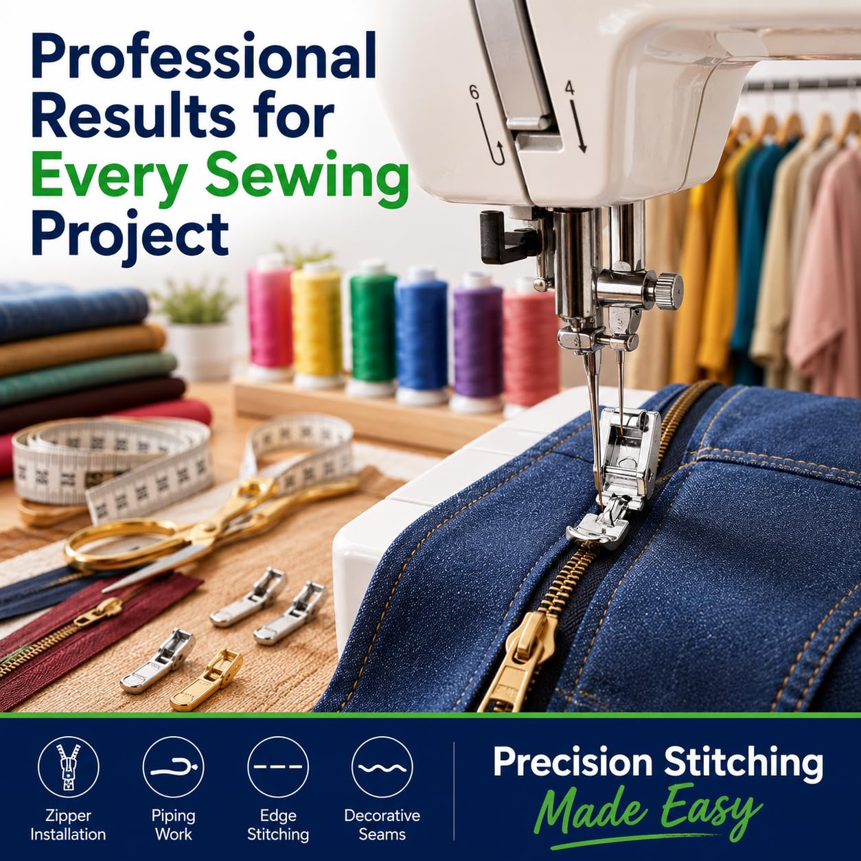 Zenith Narrow Zipper Foot Presser Foot for Automatic Sewing Machines — Amazon image 8