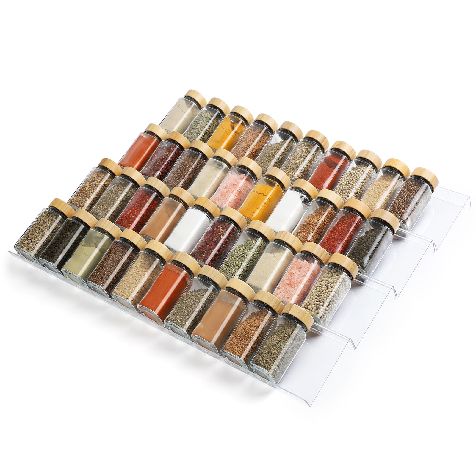 Spice Drawer Organizer 8 Tier, Acrylic Seasoning Organizer Rack, Clear Spice Rack Tray, Kitchen Seasoning Jars Drawers Insert (Jars Not Included/Expandable From 9" to 18")
