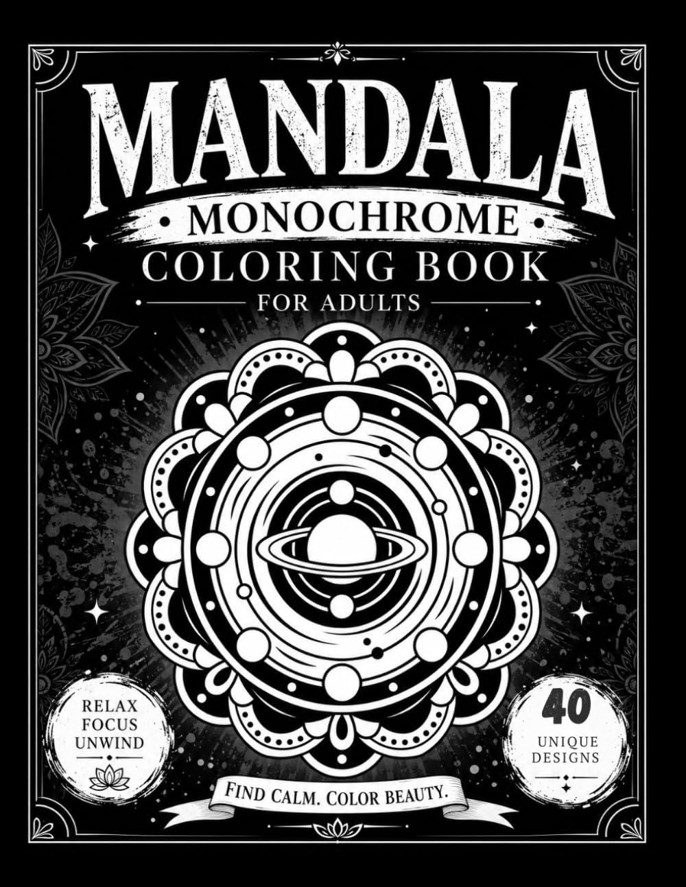 Mandala monochrome coloring book for adults: satisfying patterns coloring book one color relaxing easy mandala for stress relief ( monochrome art ) ( simple coloring book for adults )