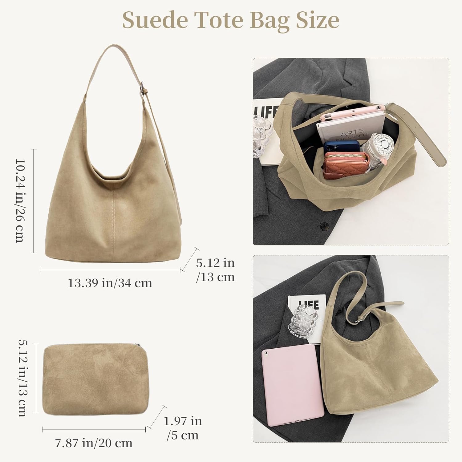Suede Bags for Women Suede Hobo Bag Retro Suede Tote Bag Slouchy Suede Shoulder Bag Crossbody Handbags Suede Purse - Image 4
