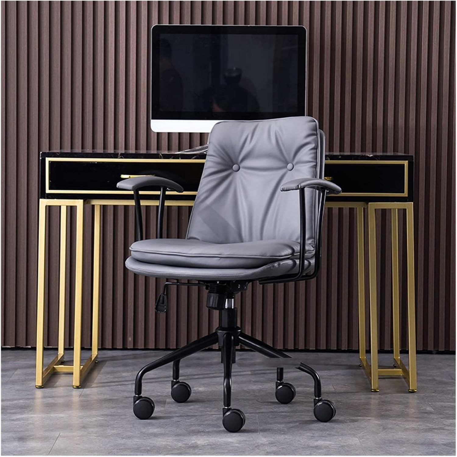 Adjustable Office Computer Chair with Armrest Leather Office Chair for Office Furniture Pulley Computer Chair Home Bedroom Game Chairs(ArmyGreen-Black)