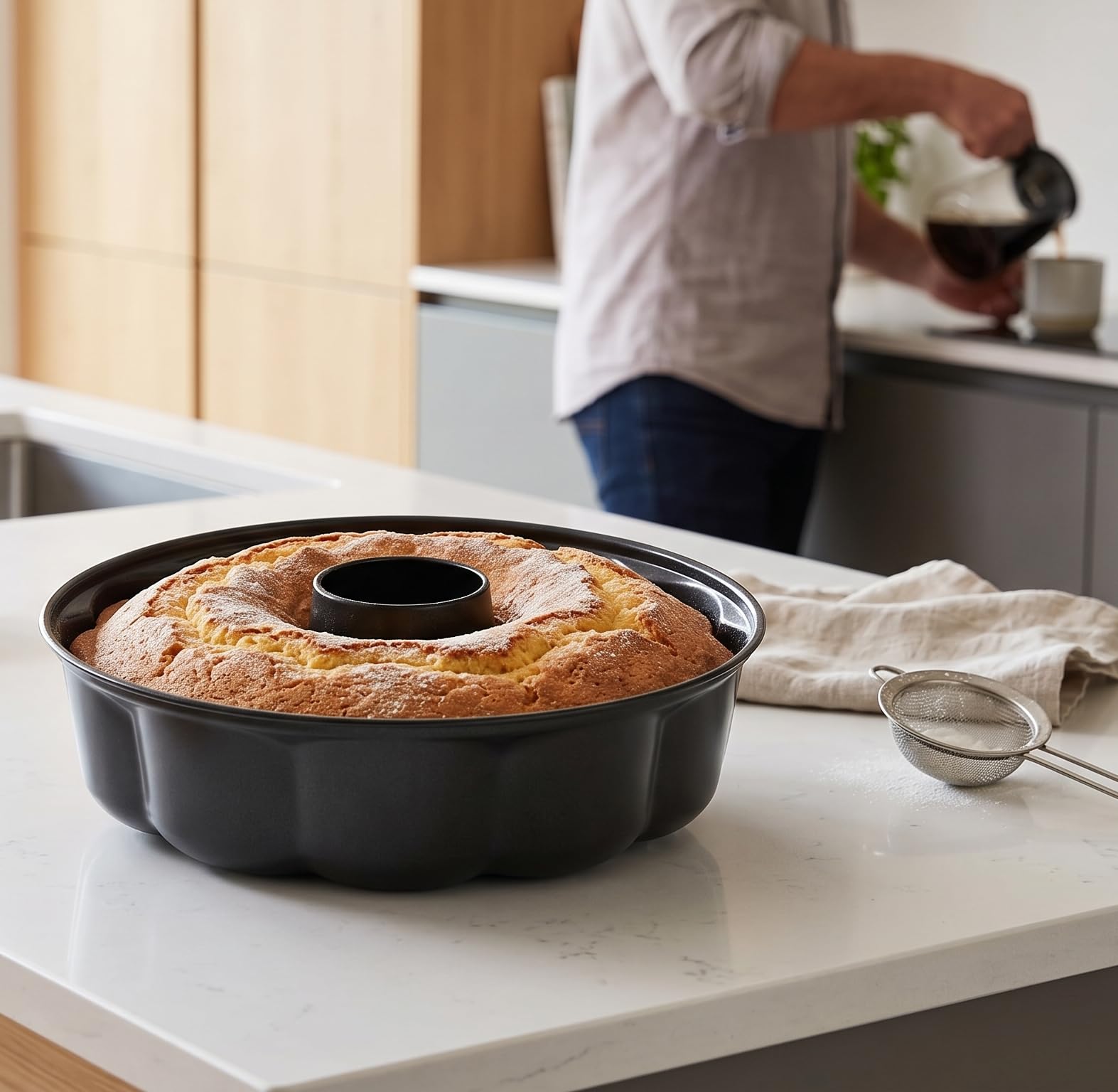 Bizcochera con Tubo - Molde de Repostería con Tubo - Molde Anillo - Molde Redondo para Bizcochos, Tartas - Acero al Carbono - Recubrimiento Antiadherente - Diámetro 28 cm