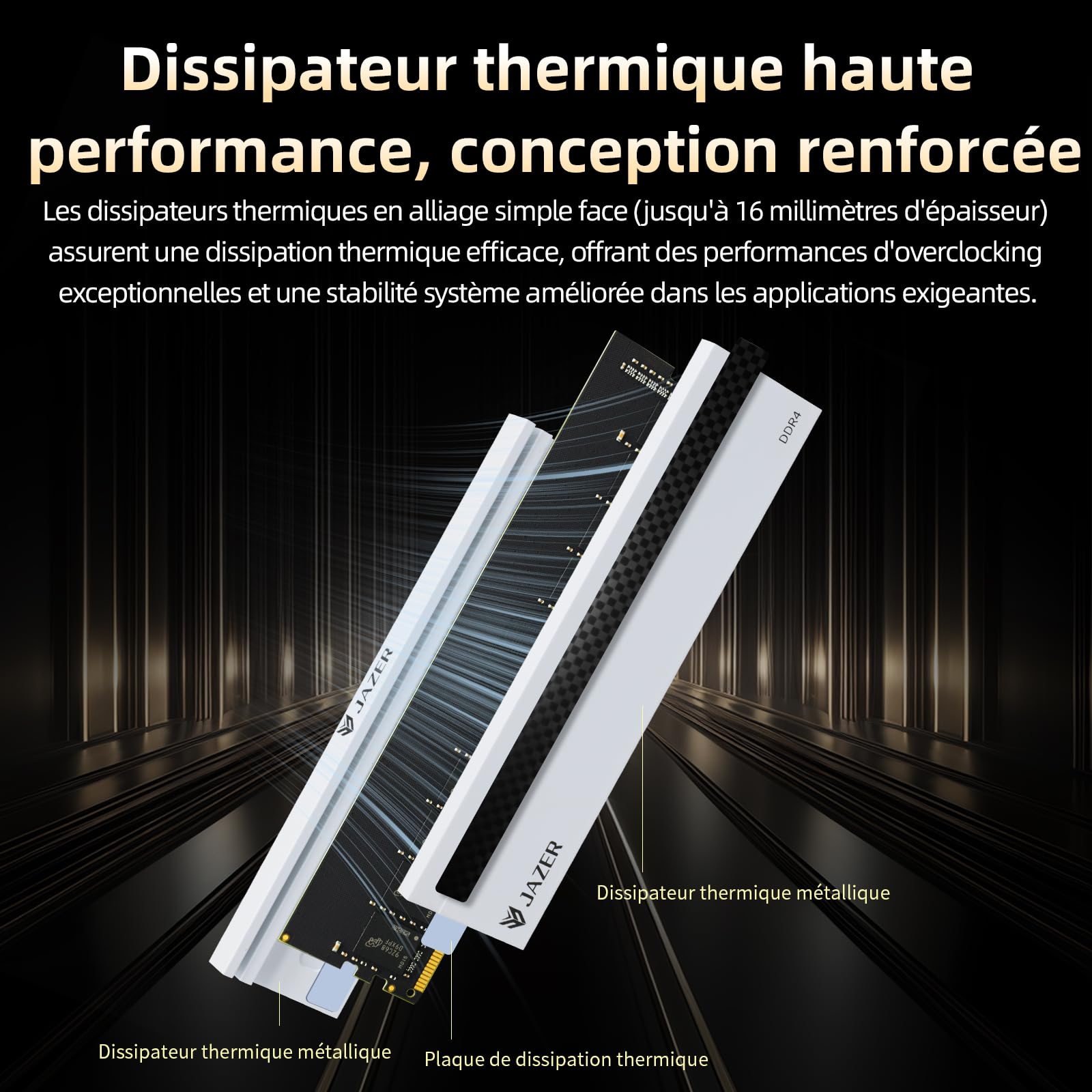 JAZER RAM DDR4 32Go Kit (2x16Go) 3200MHz CL18 Mémoire | Overclocking XMP 2.0, UDIMM 1.35V, Pour Ordinateur de Bureau, Haute Performance Pour Jeux