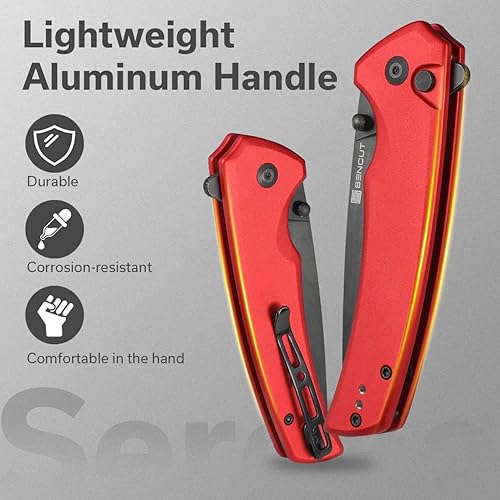 Miniatura 8 de SENCUT Navaja de bolsillo con bloqueo de botón para EDC, cuchillo plegable Serene, espárrago y abridor de aletas, mango de aluminio con hoja negra