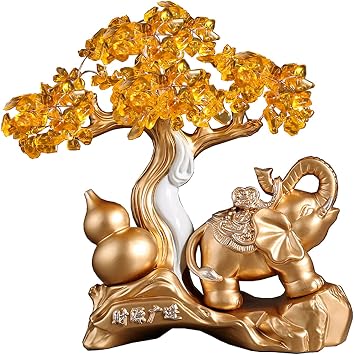 Feng Shui Elephant Statue Wealth Lucky Figurine Feng Shui Money Tree Office Home Good Luck Decor Sculpture Desktop Resin Ornaments Housewarming Blessing Congratulatory Gift