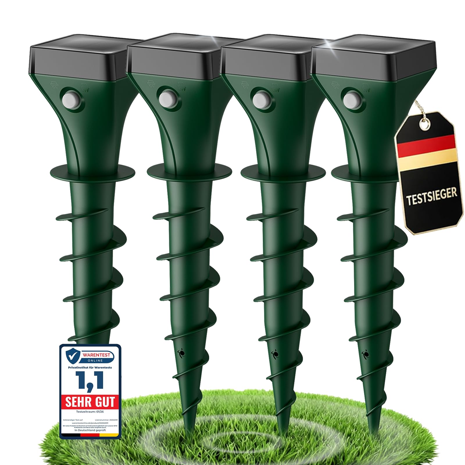 Maulwurf Vertreiber 4er Pack, Solar Maulwurfschreck mit Ultraschall & KI-Wechselfrequenz, Effektive Wühlmausabwehr gegen Maulwürfe und Wühlmäuse, IP65 Wasserdicht für Garten und Außenbereich