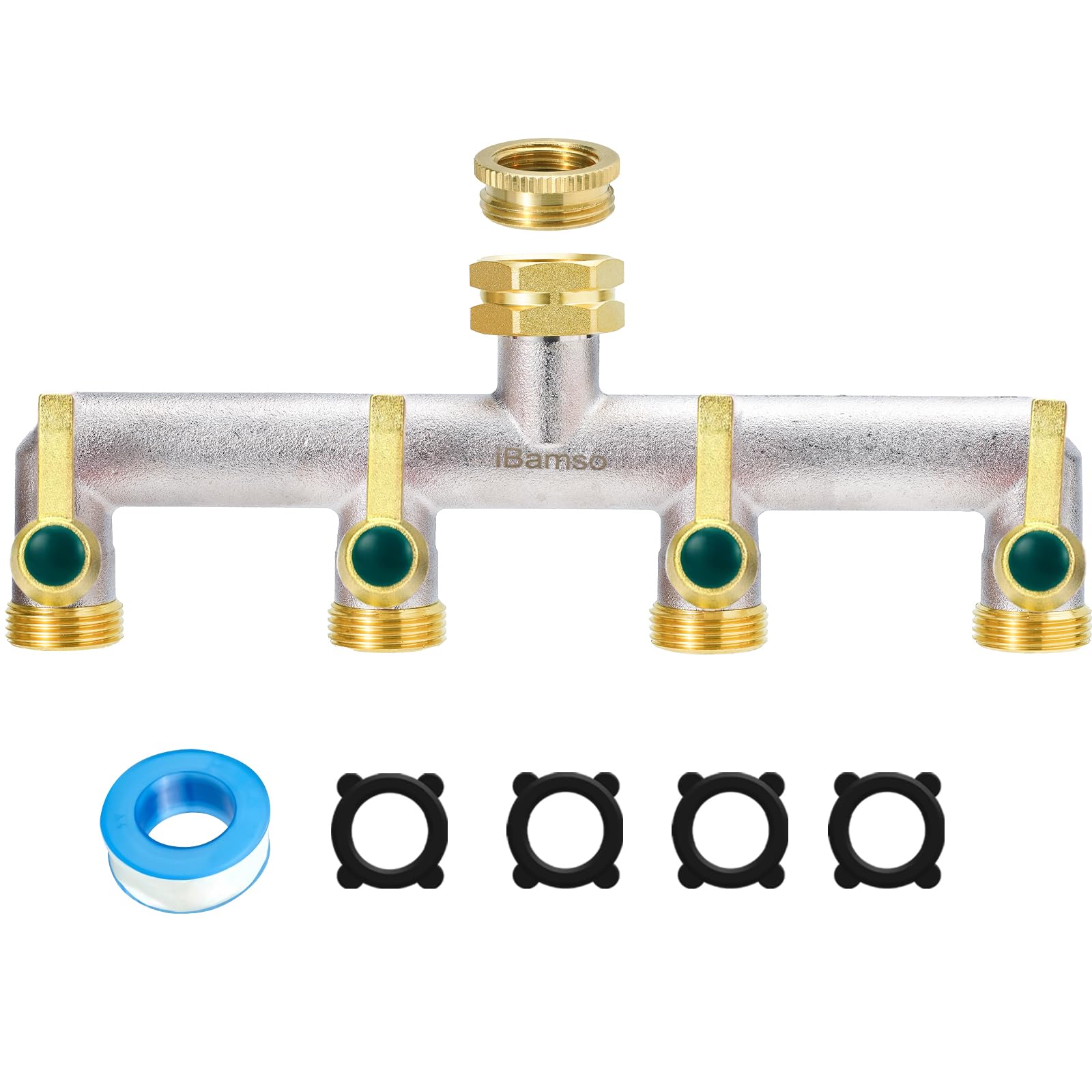Divisor de manguera de jardín, divisor de grifo de 4 vías, adaptador de manguera divisor de grifo de latón resistente de 3/4 pulgadas, conector de grifo de mango de metal extendido con válvulas