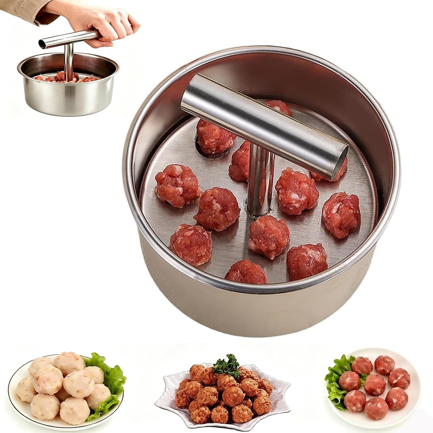 Kitchen Stainless Steel Meatball Mould, Non-Stick Press for Uniform Turkey,Veggie &amp; Dessert Balls,Easy-Clean Smooth Surface,Compact Storage，12Hole