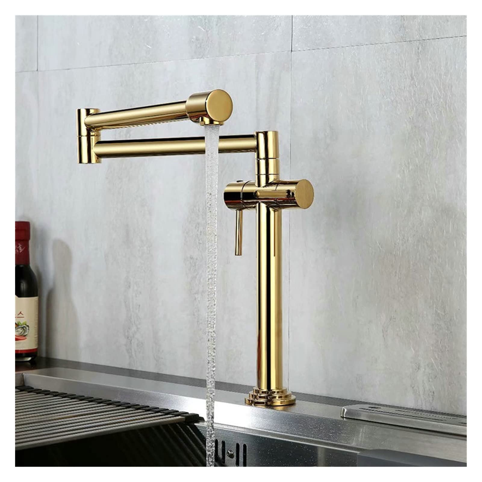 Mooilko J Kitchen Faucet Solid Brass Crane For Kitchen Deck Mounted Sink Mixer Foldable Nickel Brushed/Gold/Chrome/Orb/Black Easy To Install(J)