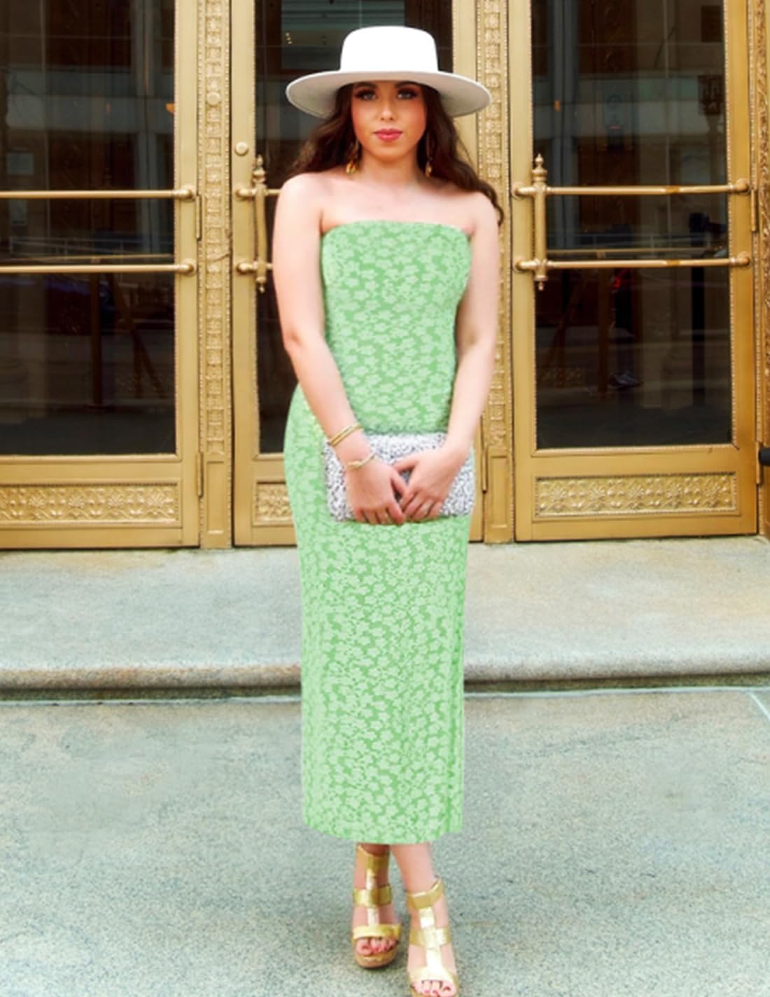 ZESICA Women's 2026 Summer Floral Strapless Bodycon Midi Dress Off Shoulder Tube Beach Wedding Guest Party Long Dresses - Image 9