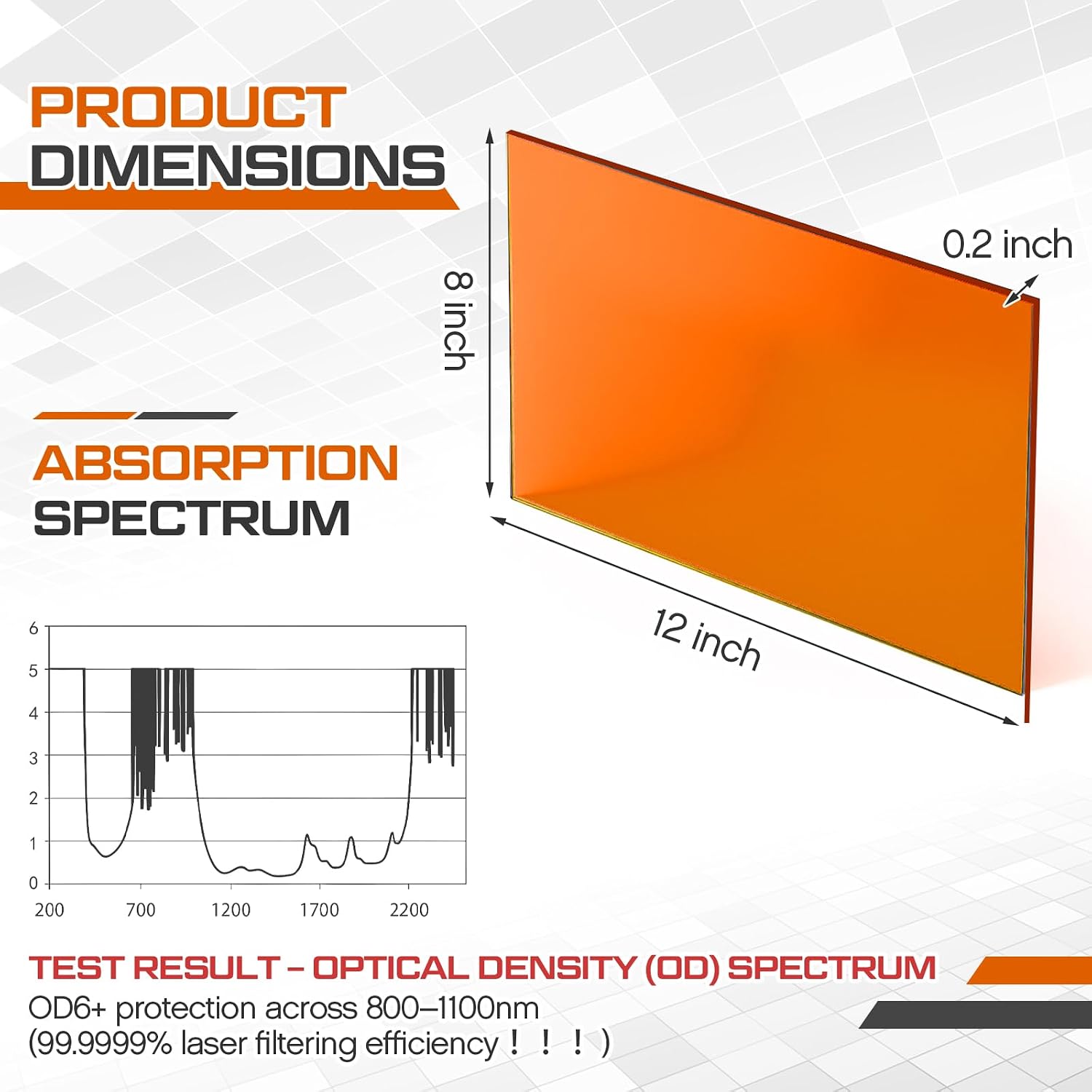 Kingdder Od6+ Laser Safety Shield, High Power Laser Protection Sheet for Infrared & Uv-visible Light, 12"x12"x0.2"