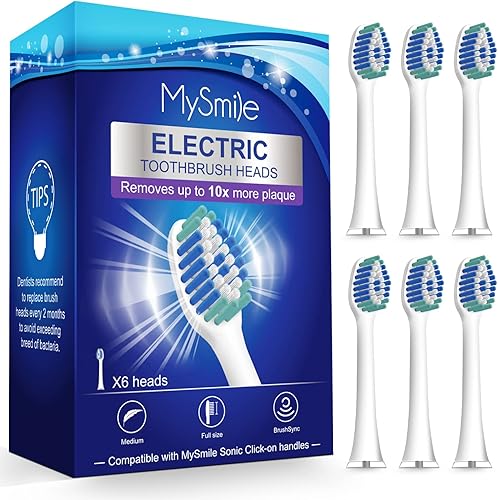 MySmile Cabezales de repuesto para cepillos de dientes eléctricos, 6 paquetes (blanco)