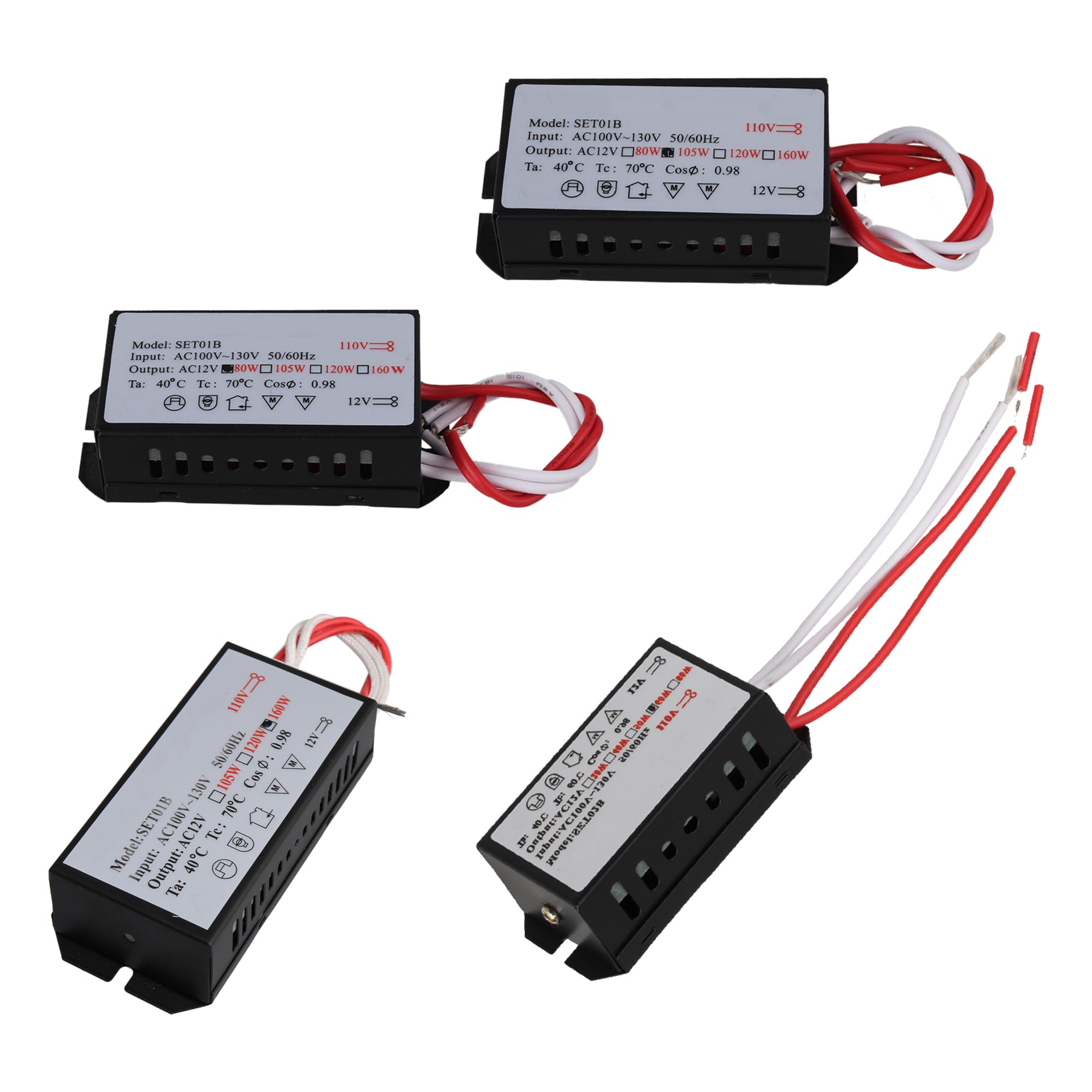 CNBTR Transformer Power Supply Adapter AC 110V 60W 80W 105W 160W for Lamps Pack of 4, Black