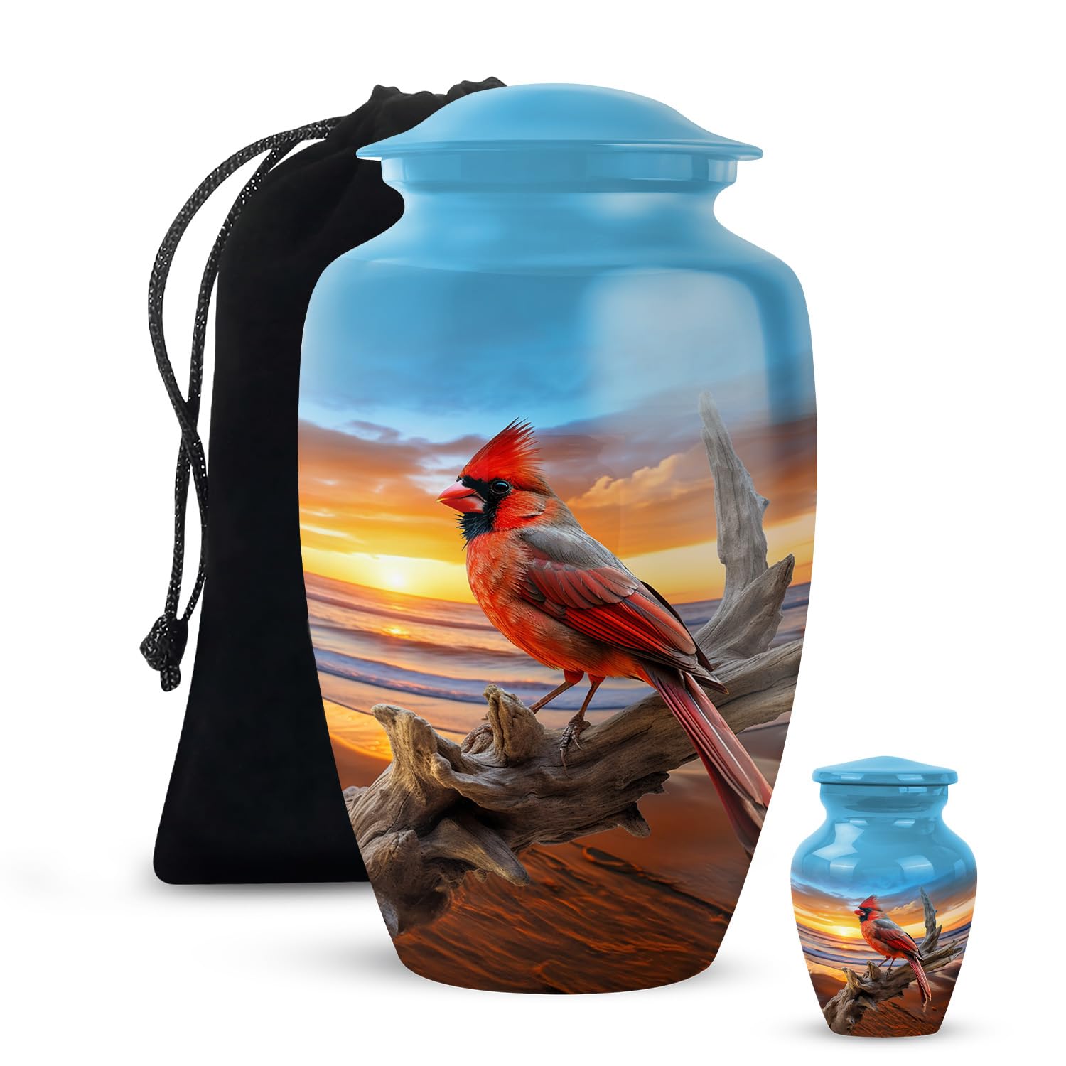 YATSKIA Red Cardinal Bird Urn for Ashes, Memorial Urn for Human Ashes Adult Male & Female, (Combo 10" & 3")