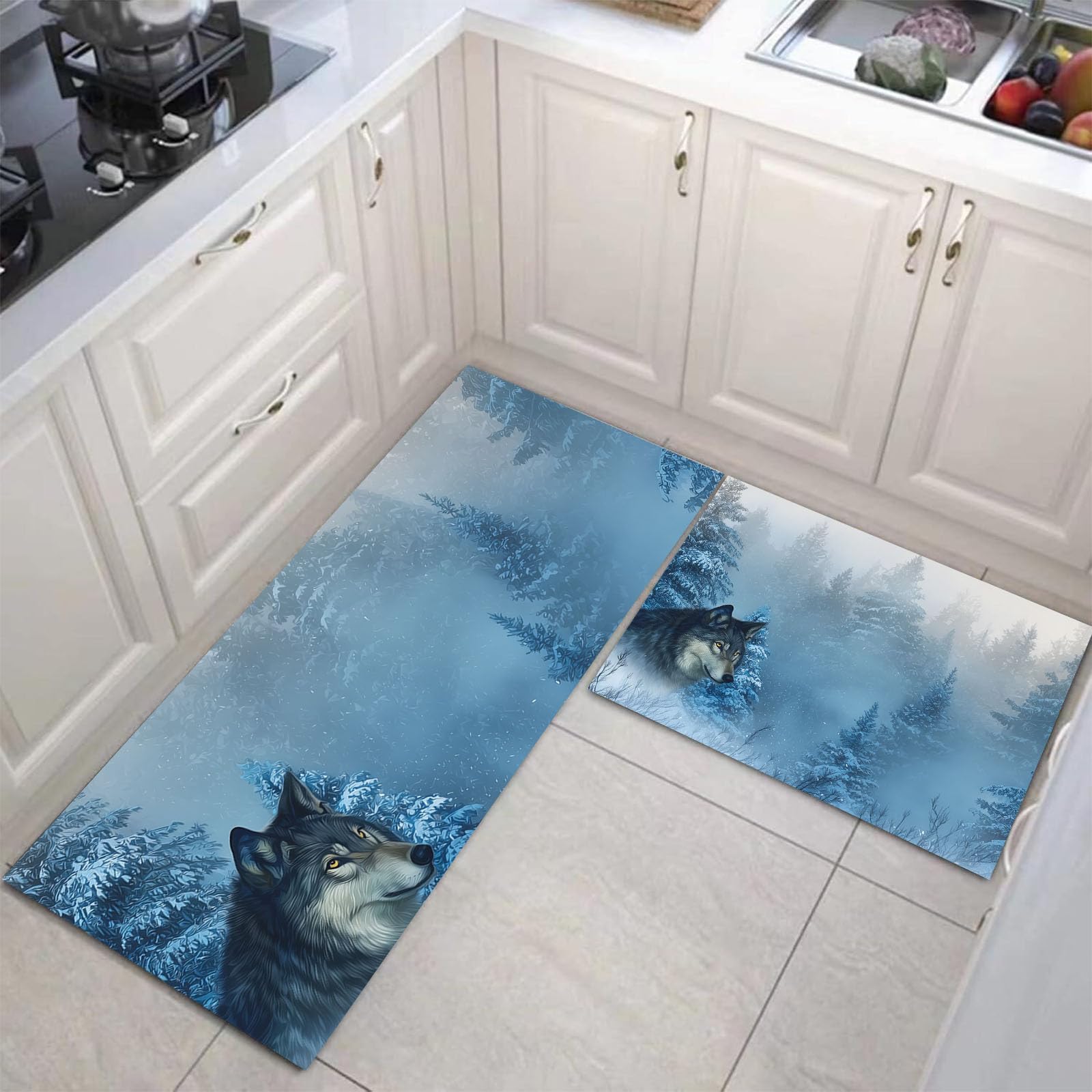 Alfombras lavables de cocina azul cielo juego de 2 piezas contra suelo resbaladizo