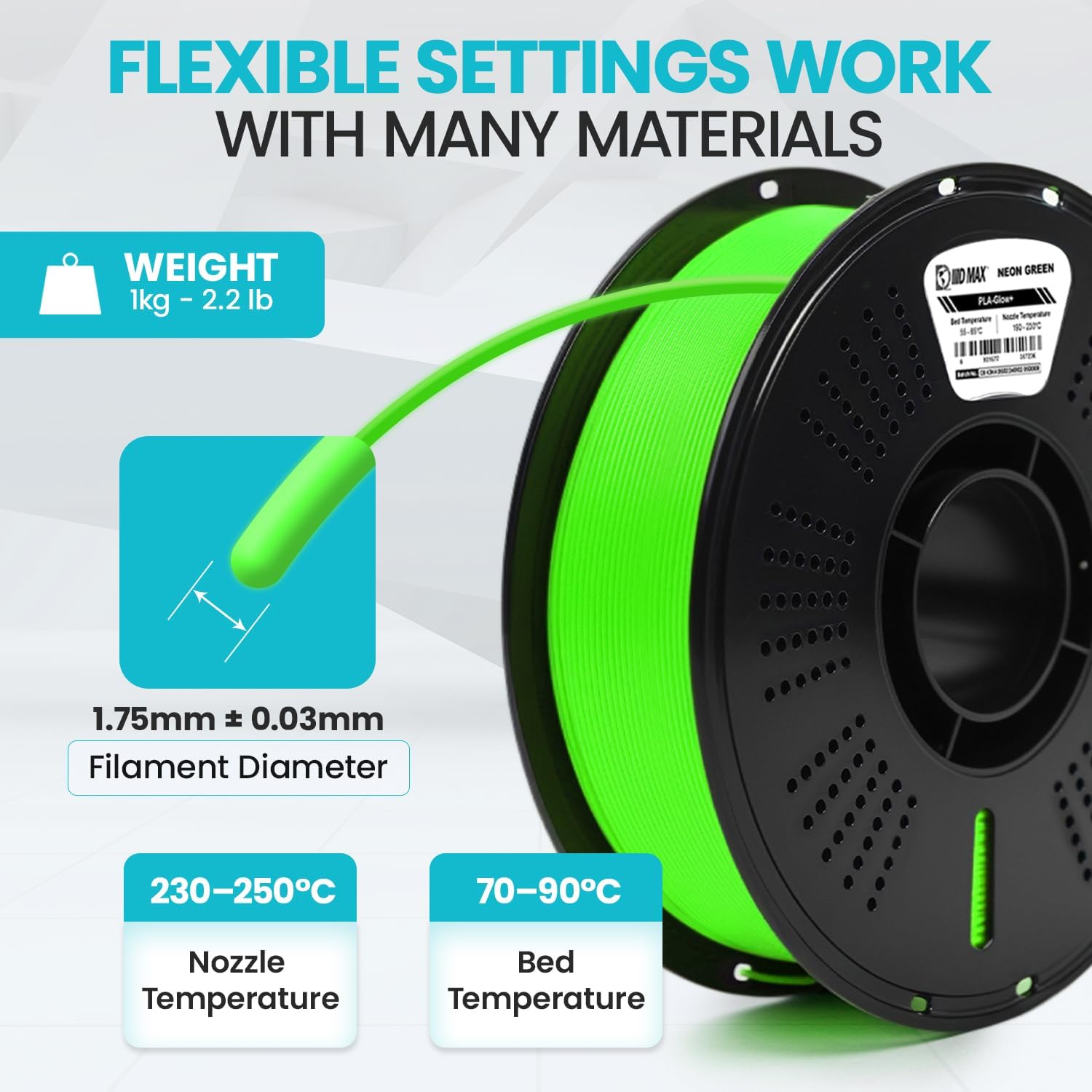– High Speed PLA+ Glow in The Dark Filament 1.75mm – Premium 3D Printing Filament (Neon Green)