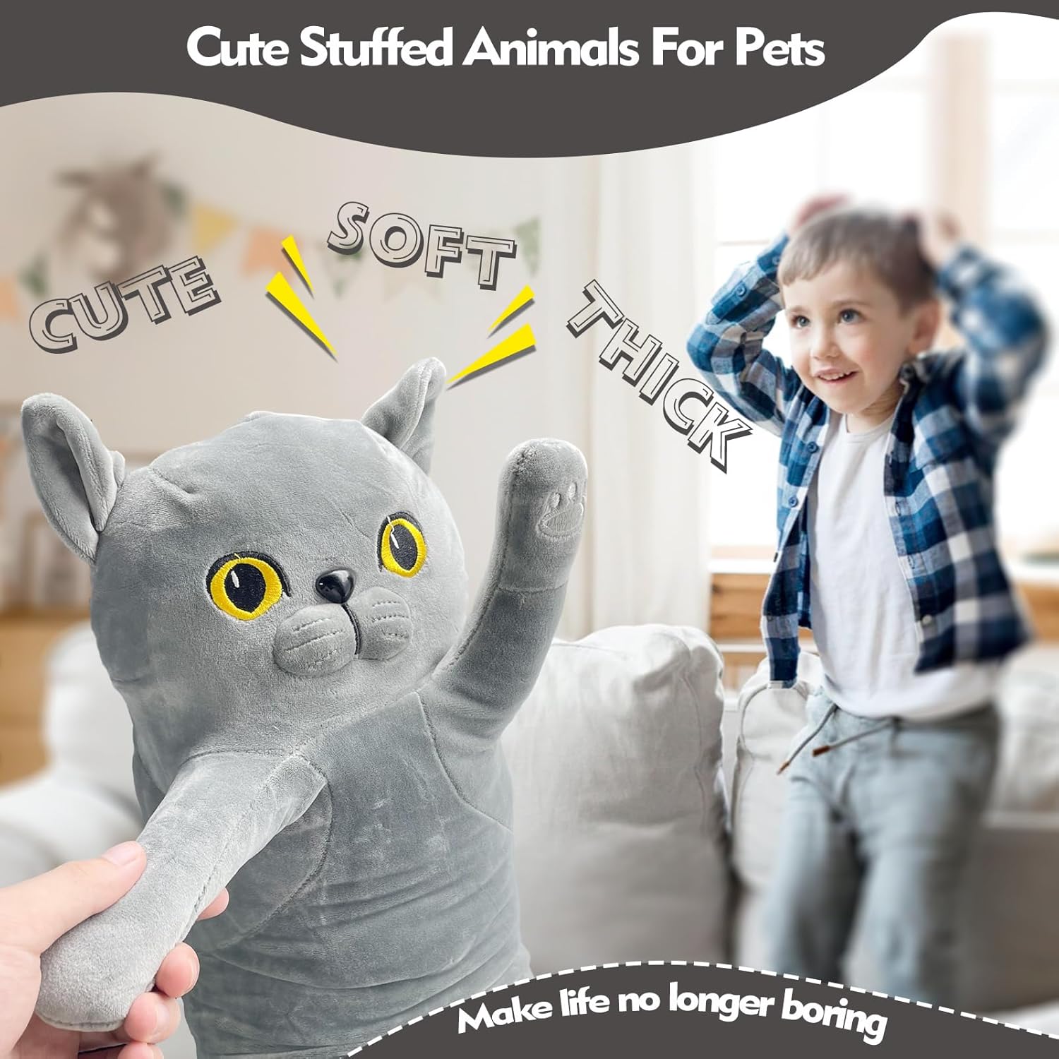 Long Cat Plush Pillow, 51.1in Cute Gray Cat Plushie Stuffed Animals Body Pillow, Kawaii Kitten Soft Plushie Doll Toy Birthday Gift for Children Girlfriend