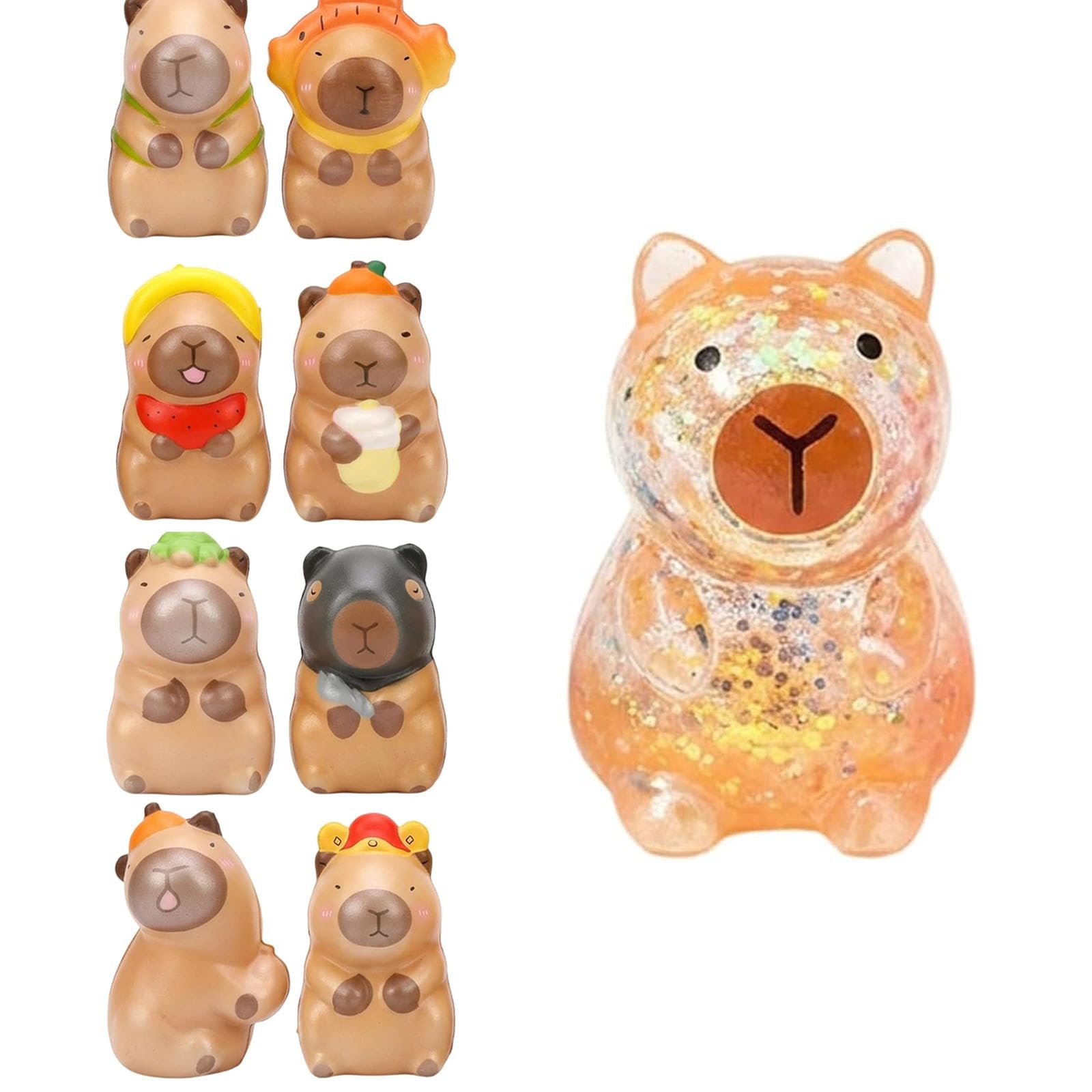 4PCS Capybara Squishy Set, Includes 1 Transparent Orange and 3 Random Colour Soft Touch , Ornament and Desk Decor Set for Office and Home