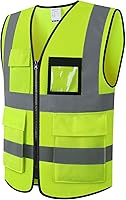 Vista 16 de Chaleco de seguridad de malla reflectante para hombres y mujeres, con 5 bolsillos y cremallera frontal, chaleco de malla de alta visibilidad Hi Vis