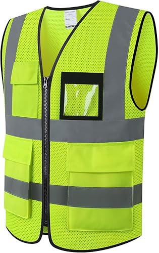 Miniatura 16 de Chaleco de seguridad de malla reflectante para hombres y mujeres, con 5 bolsillos y cremallera frontal, chaleco de malla de alta visibilidad Hi Vis