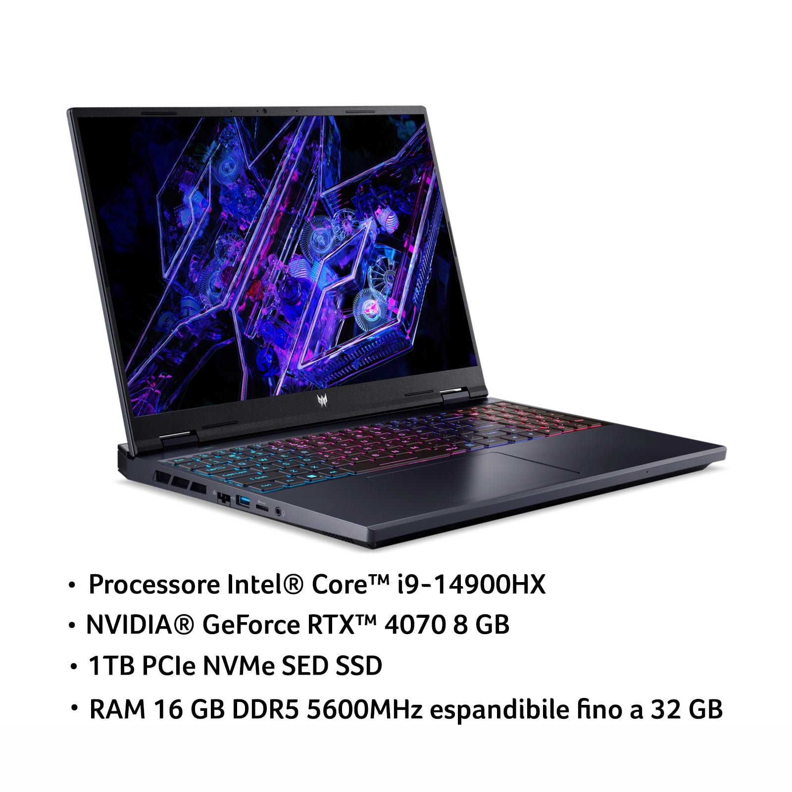 acer Predator Helios Neo 16 PHN16-72-99FK Notebook Gaming, Processore Intel Core i9-14900HX, RAM 16 GB, 1024 GB SSD, Display 16" WQXGA IPS 240 Hz, NVIDIA GeForce RTX 4070 8 GB GDDR6, Windows 11 Home
