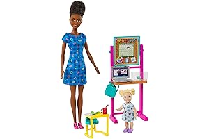 Barbie Careers Teacher Doll and Playset with Curly Brunette and Blonde Toddler Dolls