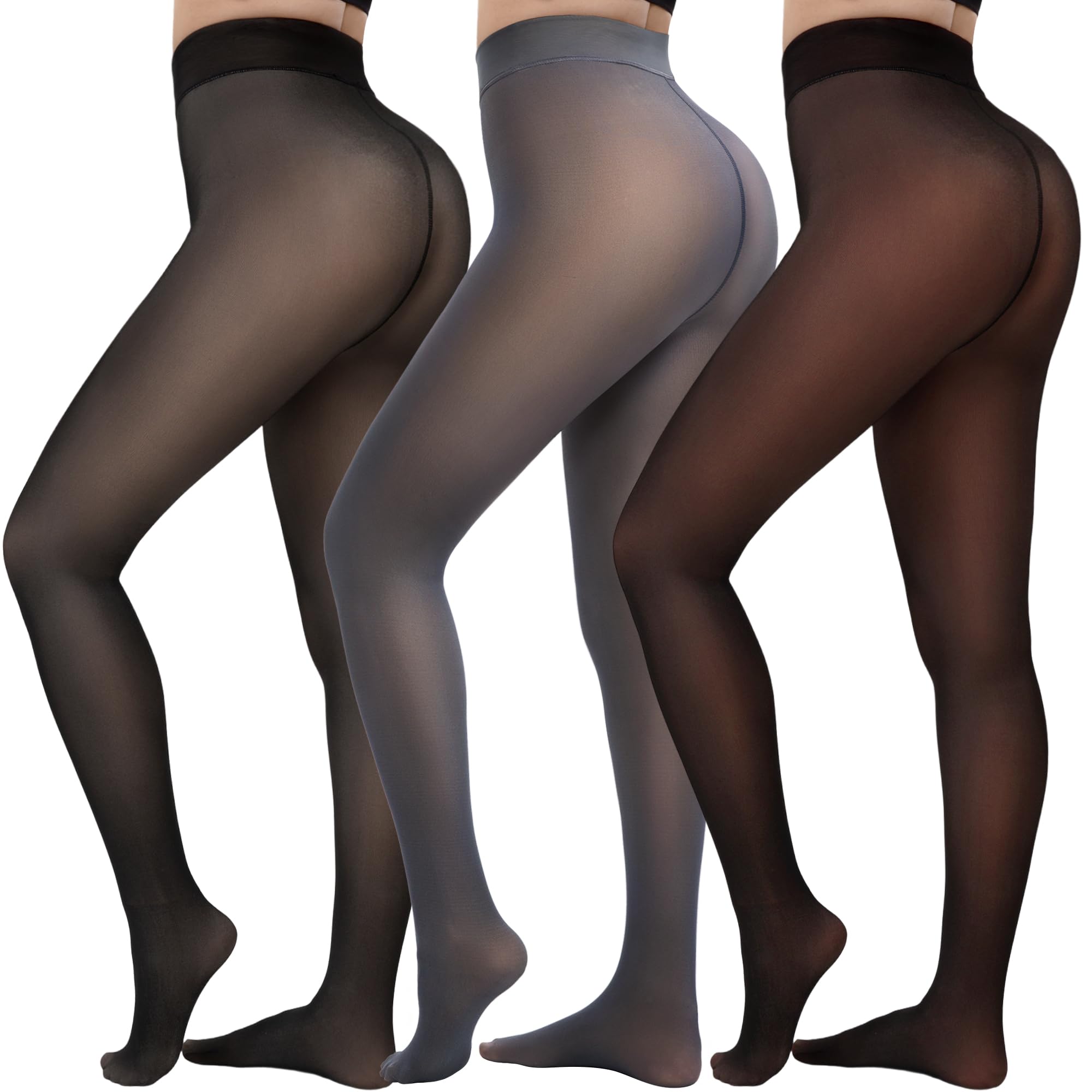 HONGTEYA Thermo-Leggings für Damen, mit Fleece gefüttert, durchscheinend, dick, warm, durchscheinend