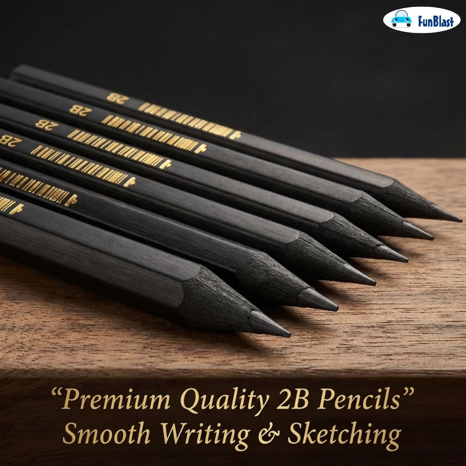 FunBlast 2B Pencils - Black Wood Art Set -5