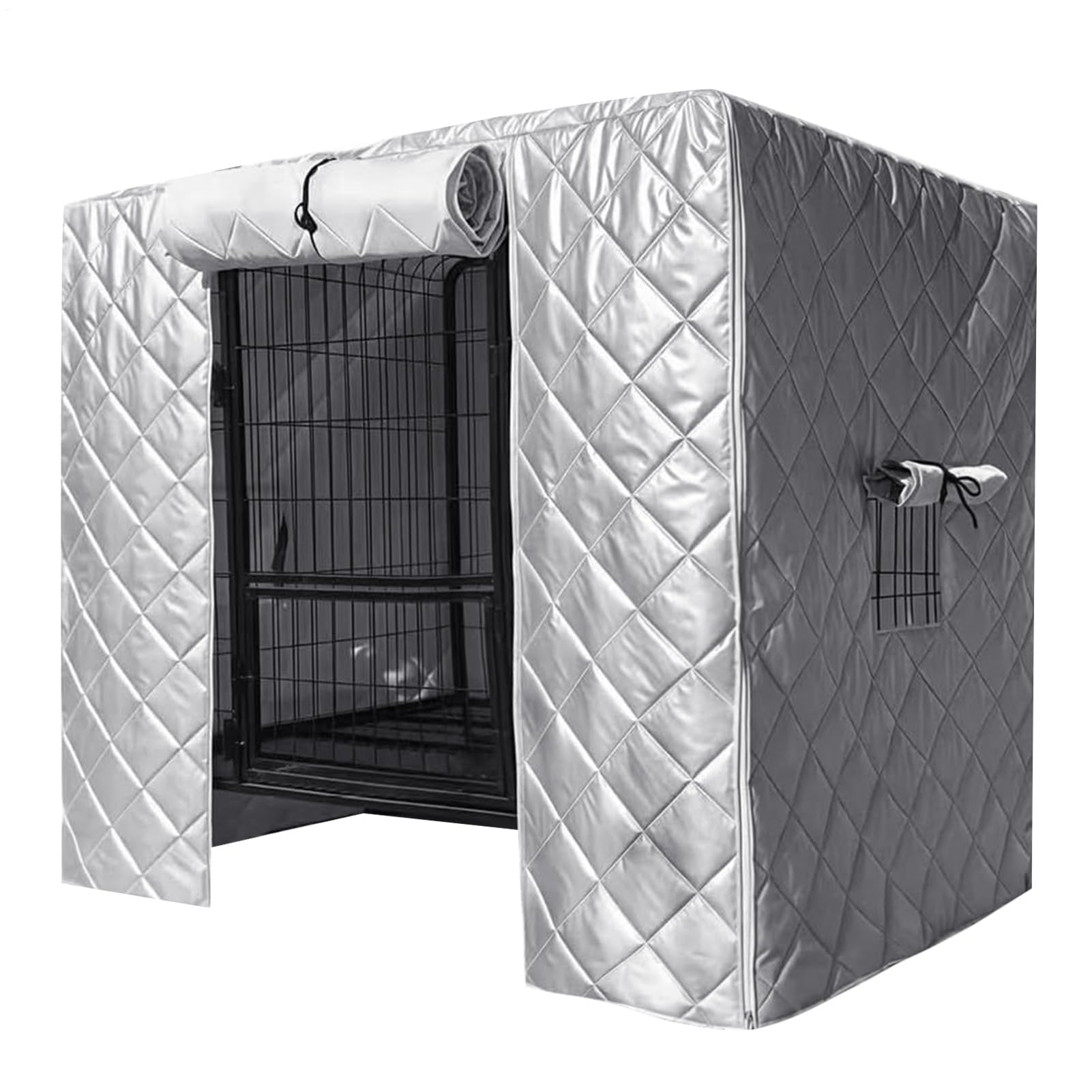 Funda impermeable de invierno para jaula de perro, forro de algodón grueso para exteriores, con ventana lateral enrollable y puerta delantera, para interiores y exteriores, jardín, patio