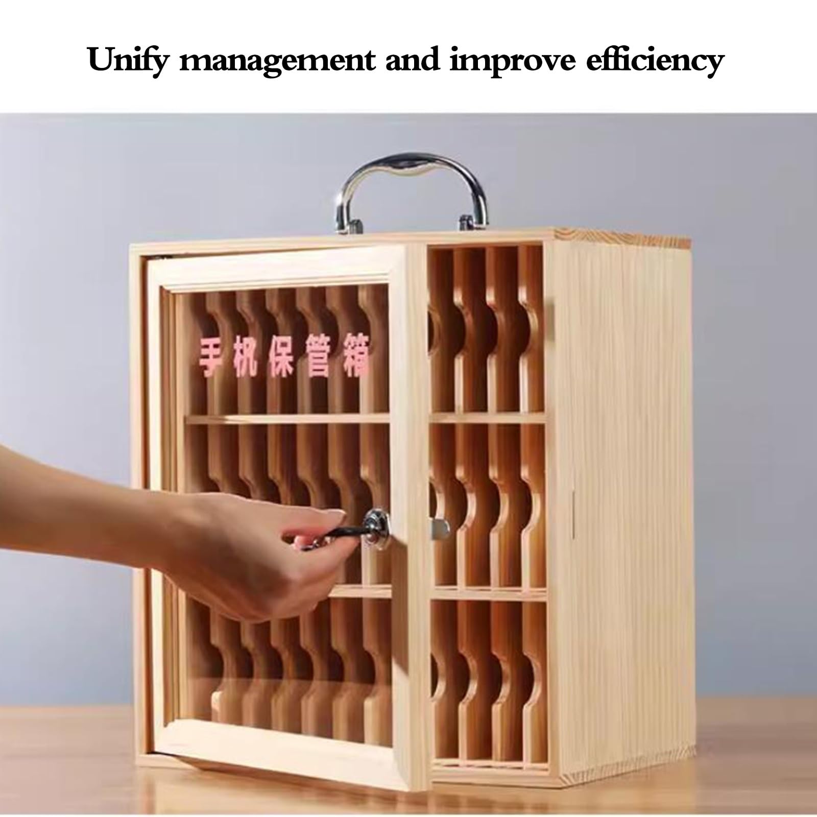 Supporto da parete in legno per telefoni cellulari, ufficio e sala conferenze, sicuro 24 pezzi, soluzione di archiviazione in legno elegante per telefoni e accessori