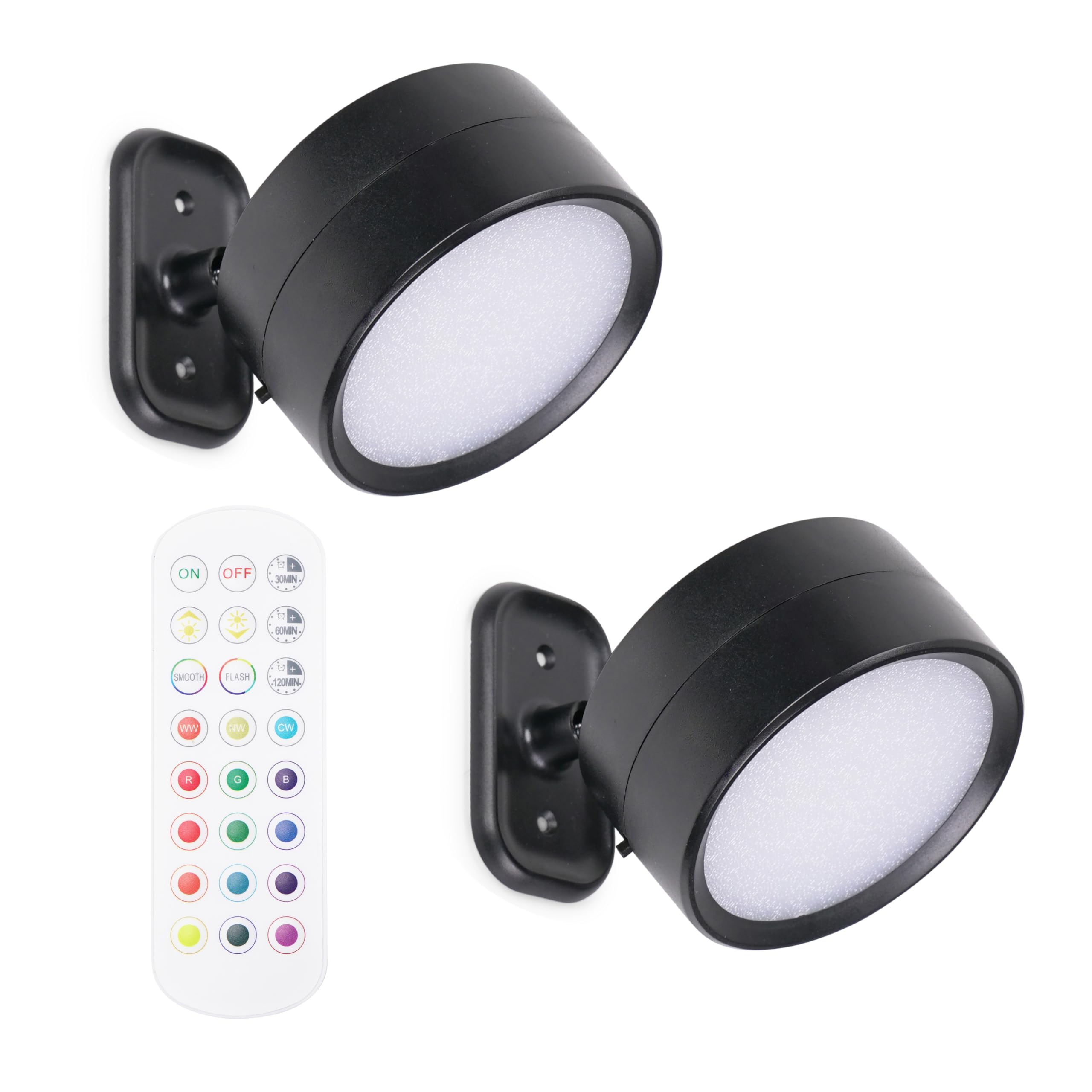 Valuelights Marshall Black Rechargeable Easy Fit 360 Rgb Spotlight 2 Pack