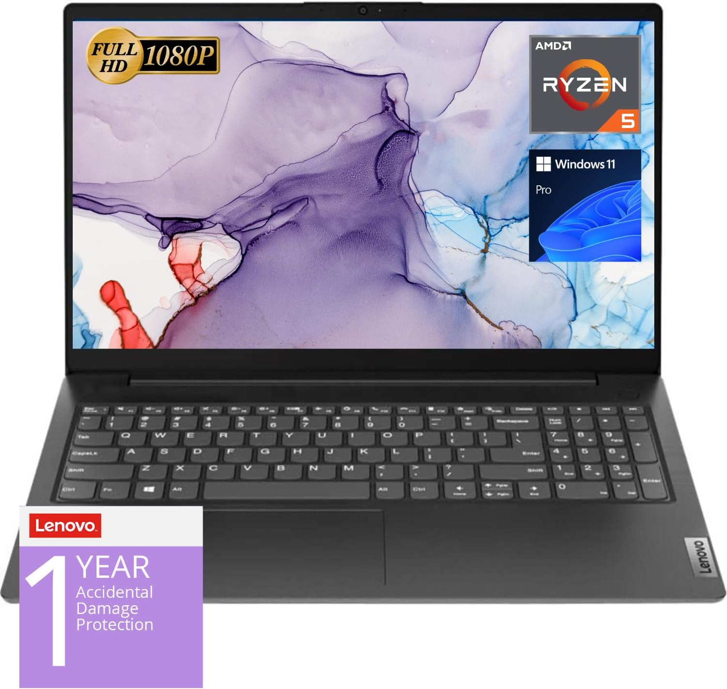 Lenovo V15 Laptop, 15.6" FHD Display, AMD Ryzen 5 5500U Processor (Beat i7-1065G7), 16GB RAM, 2TB SSD, RJ-45, Numeric Keypad, Wi-Fi, Windows 11 Pro, Additional 1 Yr ADP