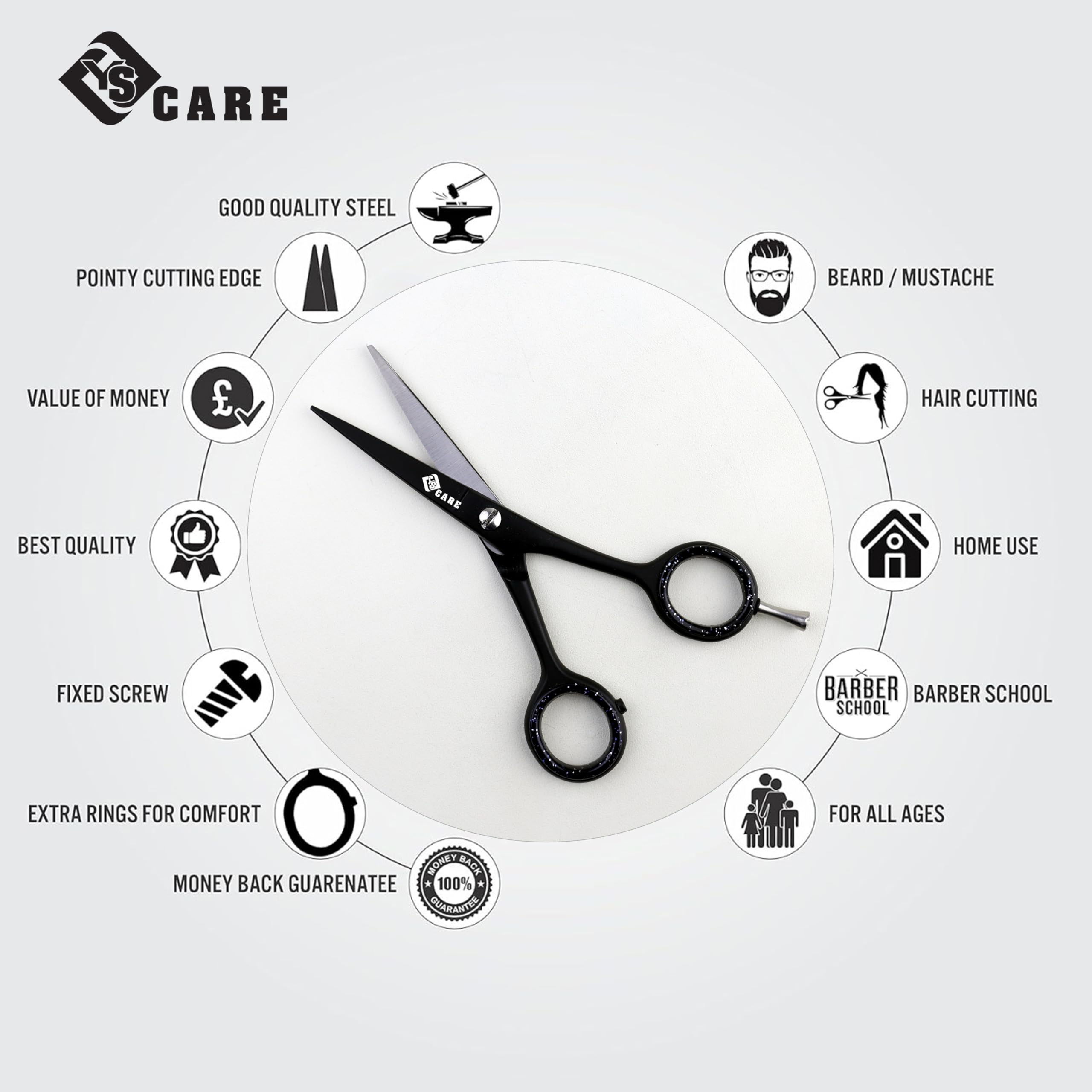 YSCARE Barba e baffi Forbici Forbici per capelli Premium da barbiere Forbici da parrucchiere da taglio per capelli extra affilate Acciaio inossidabile (5")