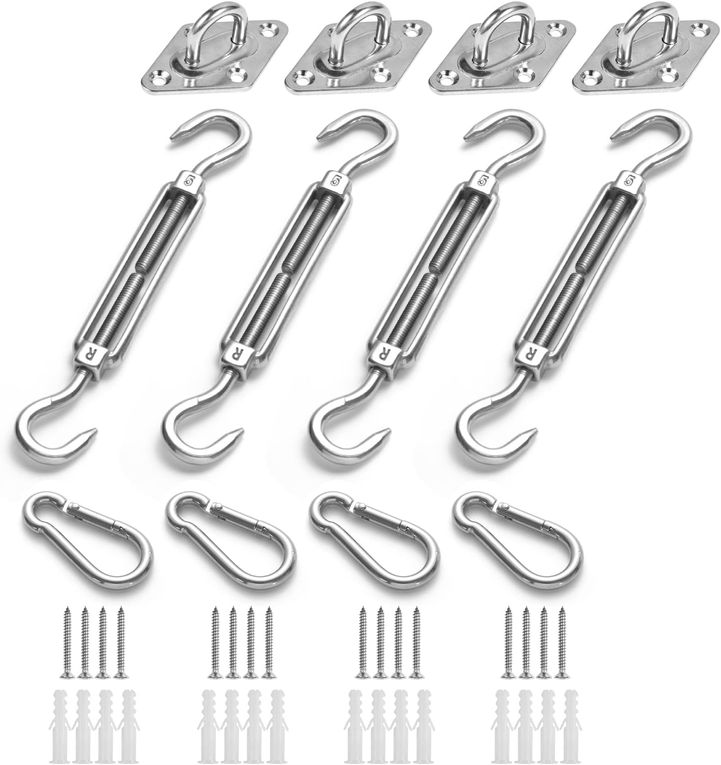 HOMPER Awning Attachment Set, Heavy Duty Sun Shade Sail Stainless Steel Hardware Kit for Triangle and Square, Rectangle, Sun Shade Sail Fixing Accessories