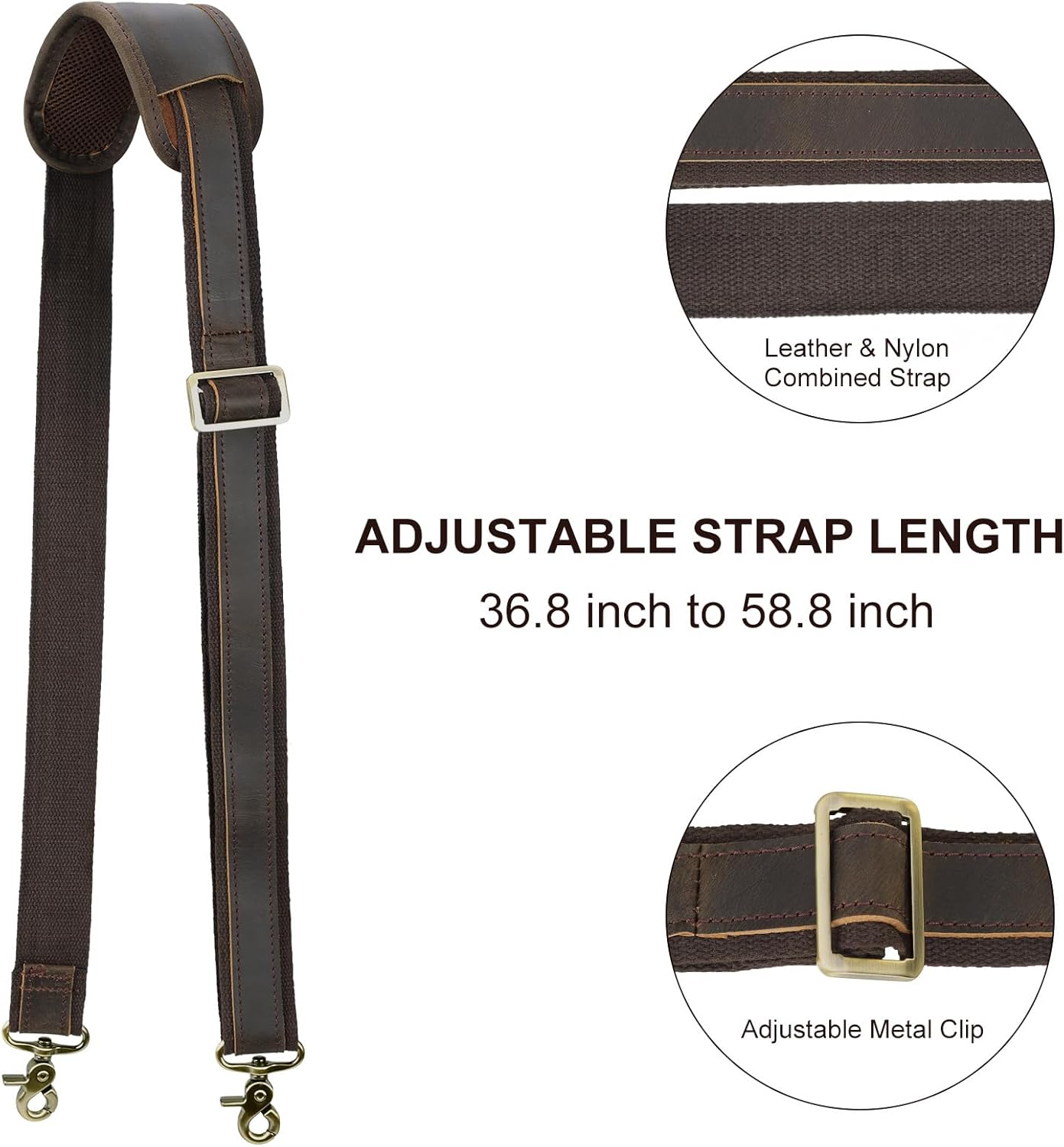 TIDING Full Grain Leather Adjustable Shoulder Strap Bag Strap Replacement for Briefcase, Duffel Bag, Laptop Messenger Crossbody Bag - Image 5