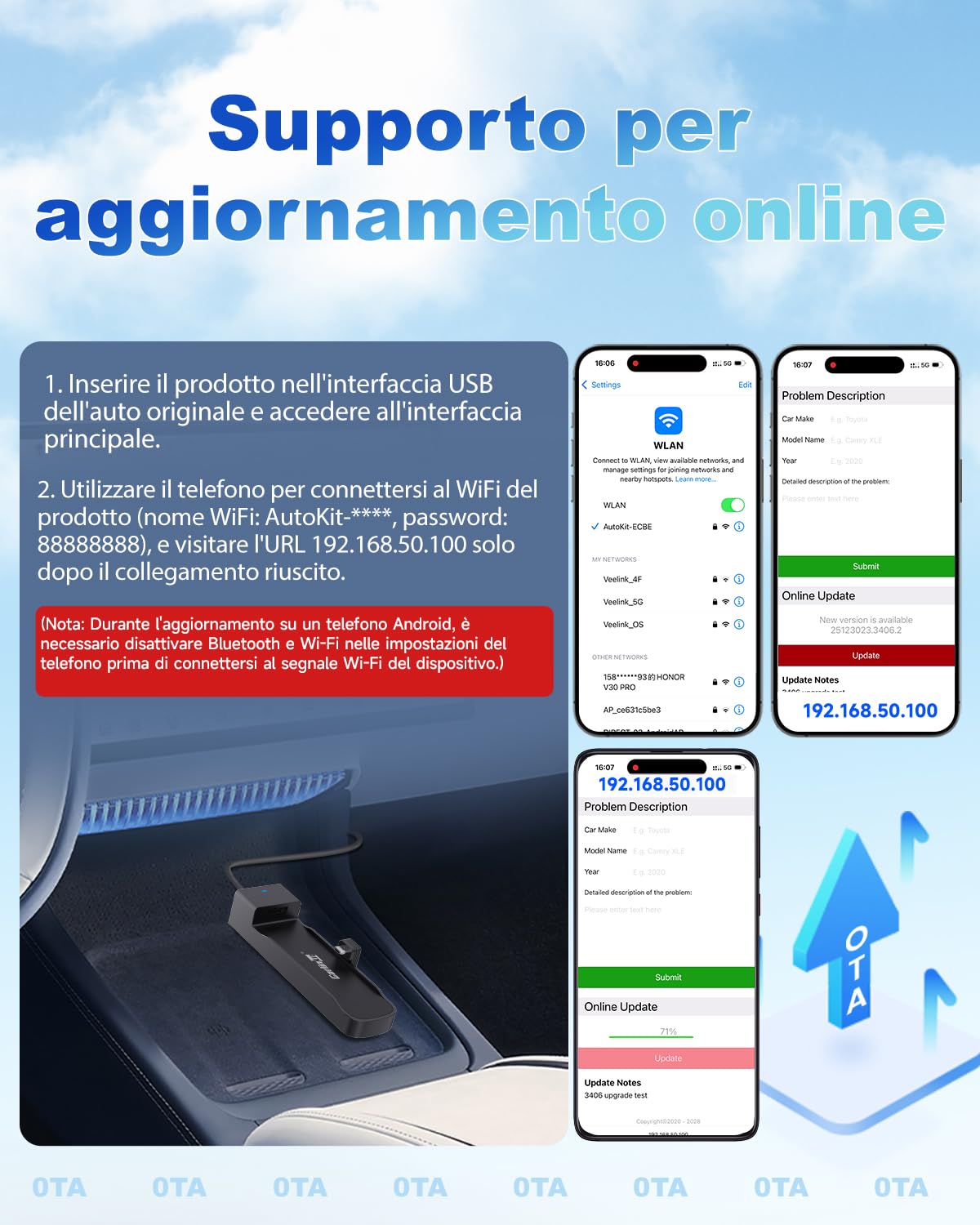 Carlinkit CarPlay e Android Auto, FireDrive Link Pro con HDMI per Fire TV Stick, dongle wireless e convertitore TV auto per CarPlay con cavo OEM, Plug