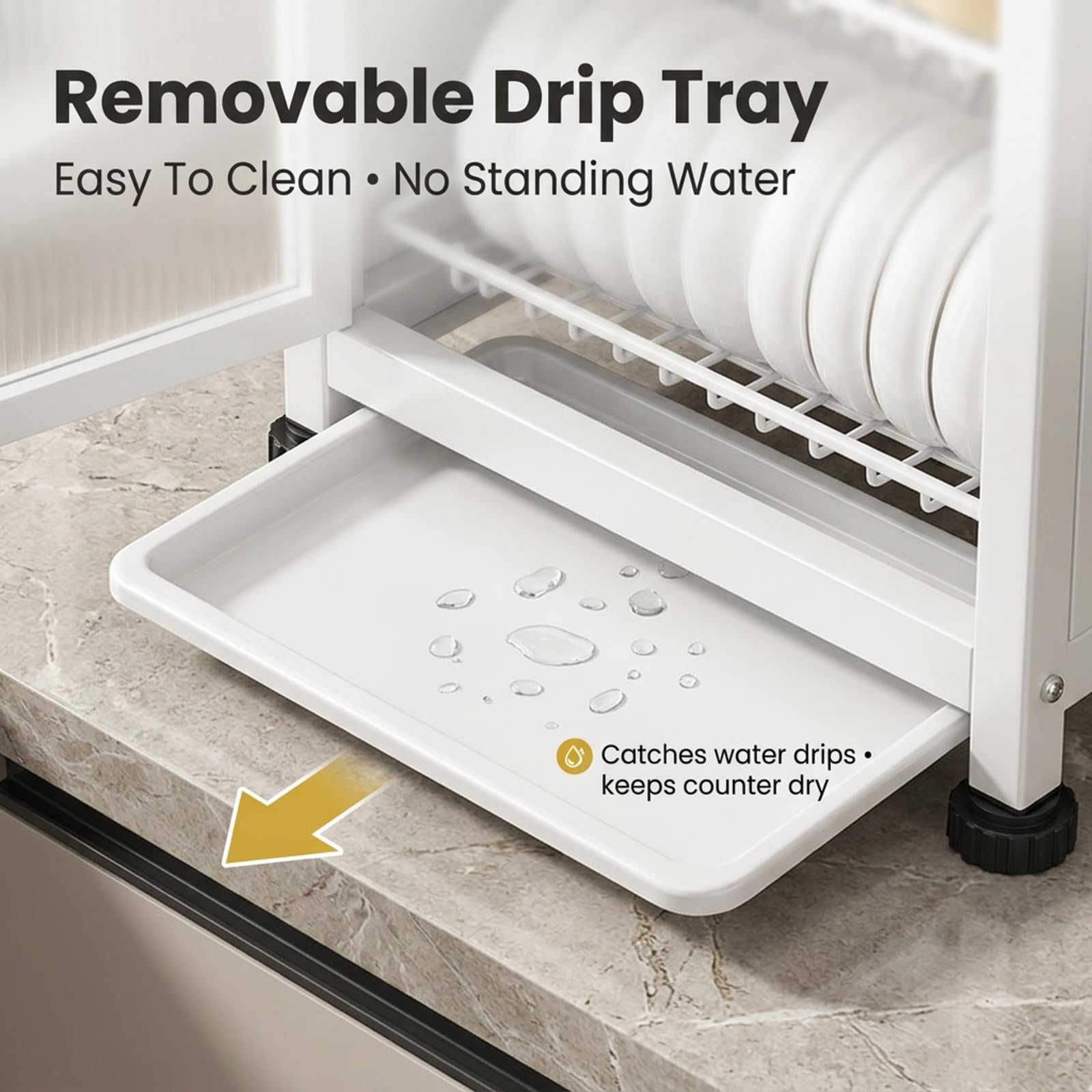 Escurridor de platos de 3 niveles con puerta, organizador de cocina negro