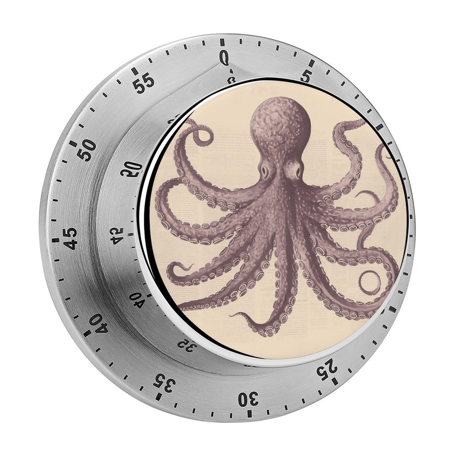 Vintage Octopus Timer Exquisite Stainless Steel Body Mechanical Desk Timers 60 Minutes Visual Countdown Timers with Magnetic Backing Loud Alarm Kitchen Timer for Cooking
